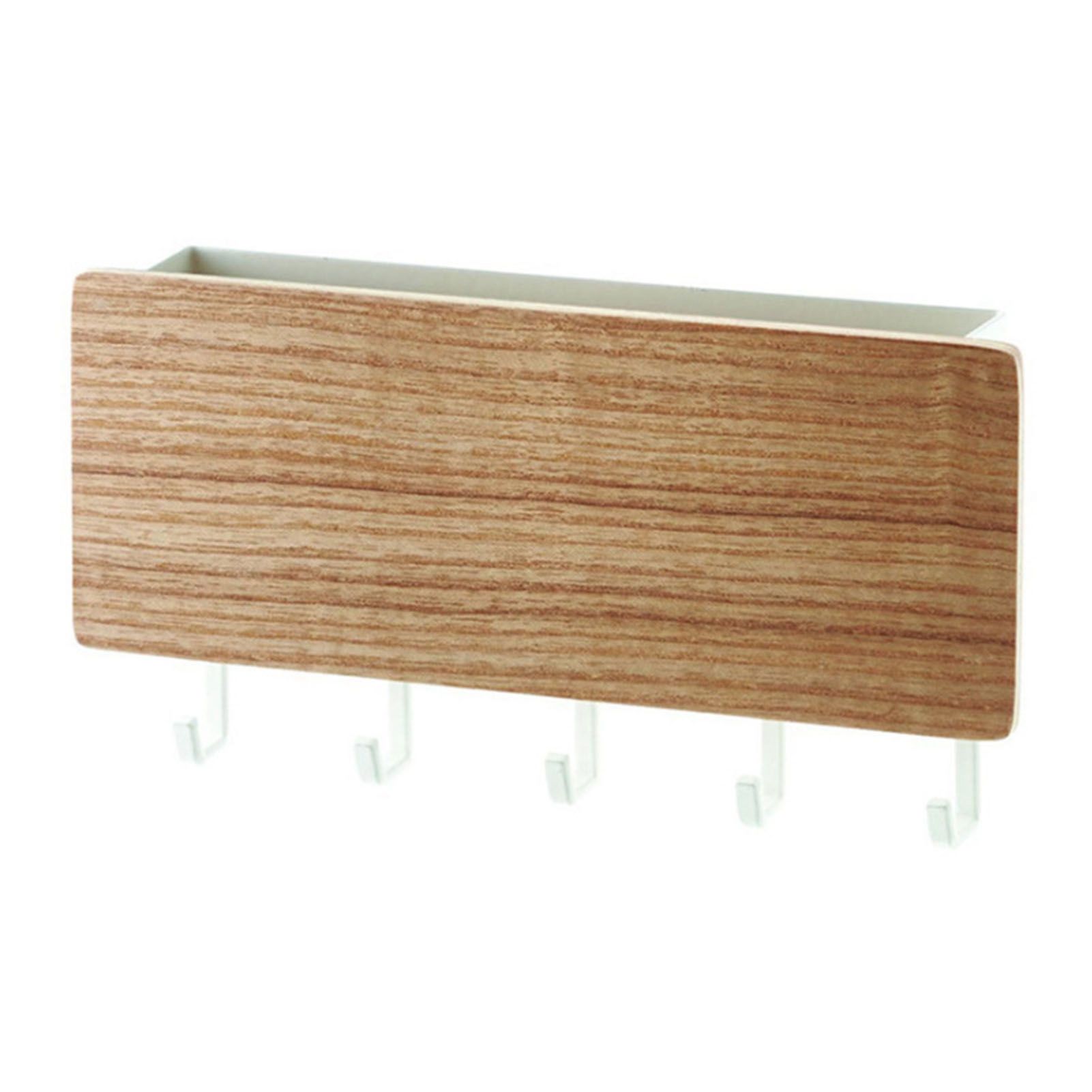 Japanese Wall Mounted Key Holder Wood with 5 Hooks Punch Free Multifunction Key Hanger for Home Natural Wood Color - Image 1