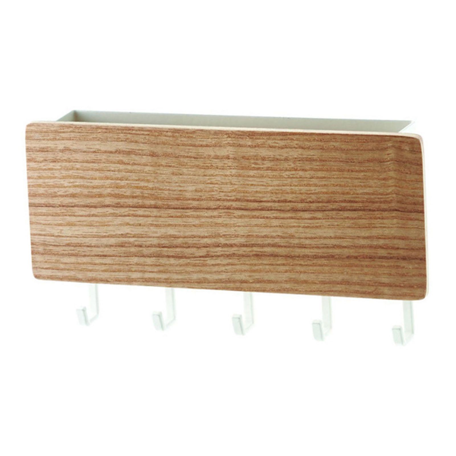 Japanese Wall Mounted Key Holder Wood with 5 Hooks Punch Free Multifunction Key Hanger for Home Natural Wood Color - Image 2