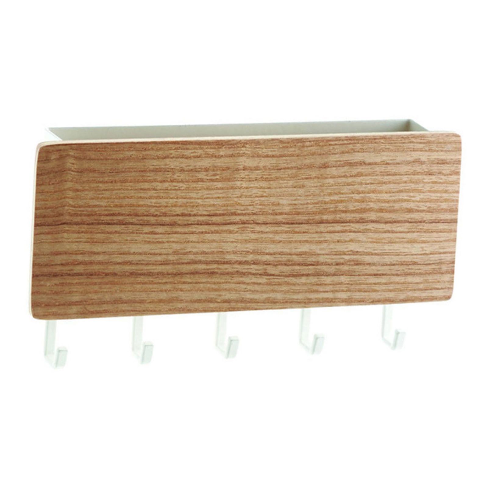 Japanese Wall Mounted Key Holder Wood with 5 Hooks Punch Free Multifunction Key Hanger for Home Natural Wood Color - Image 3