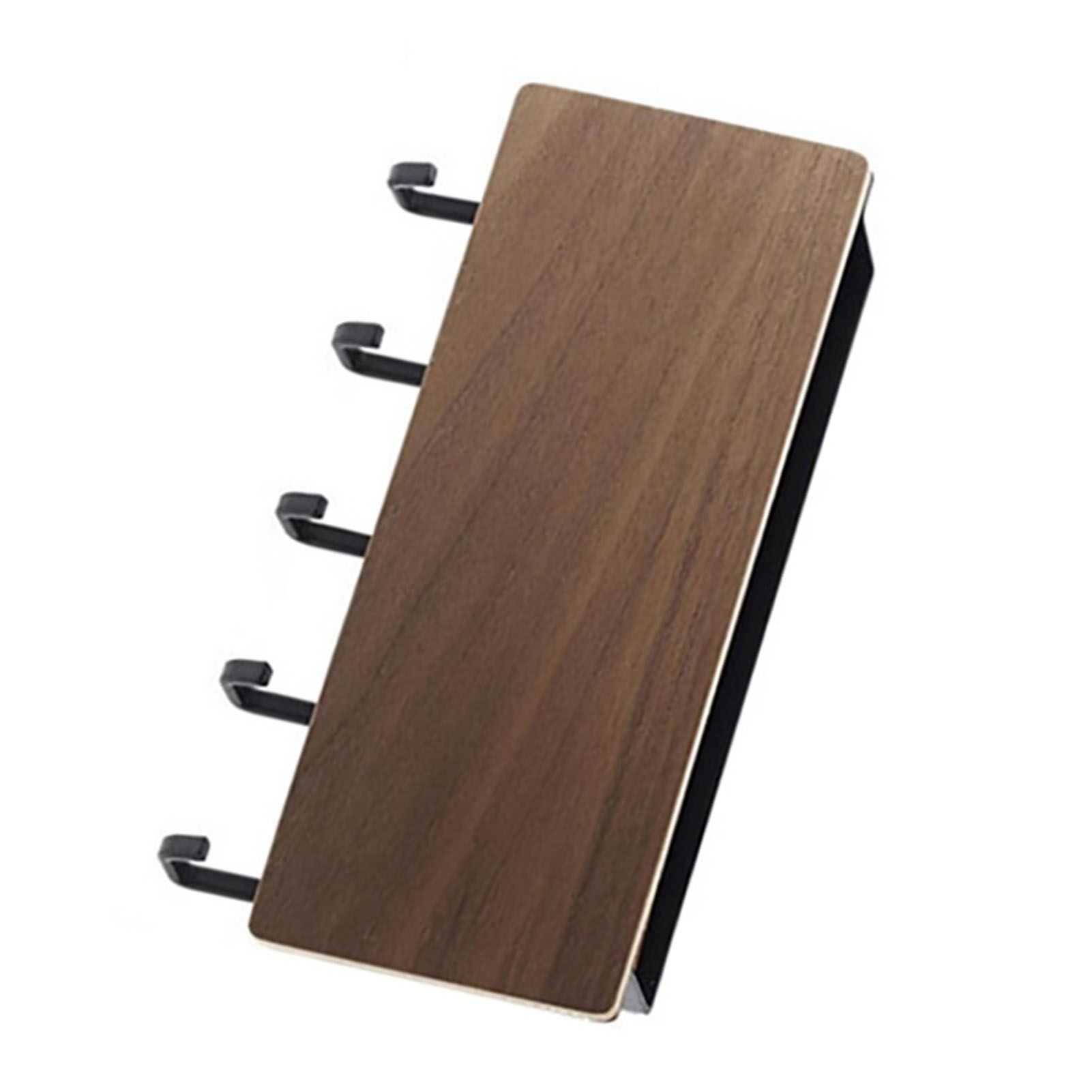 Japanese Wall Mounted Key Holder Wood with 5 Hooks Punch Free Multifunction Key Hanger for Home Walnut Color - Image 3