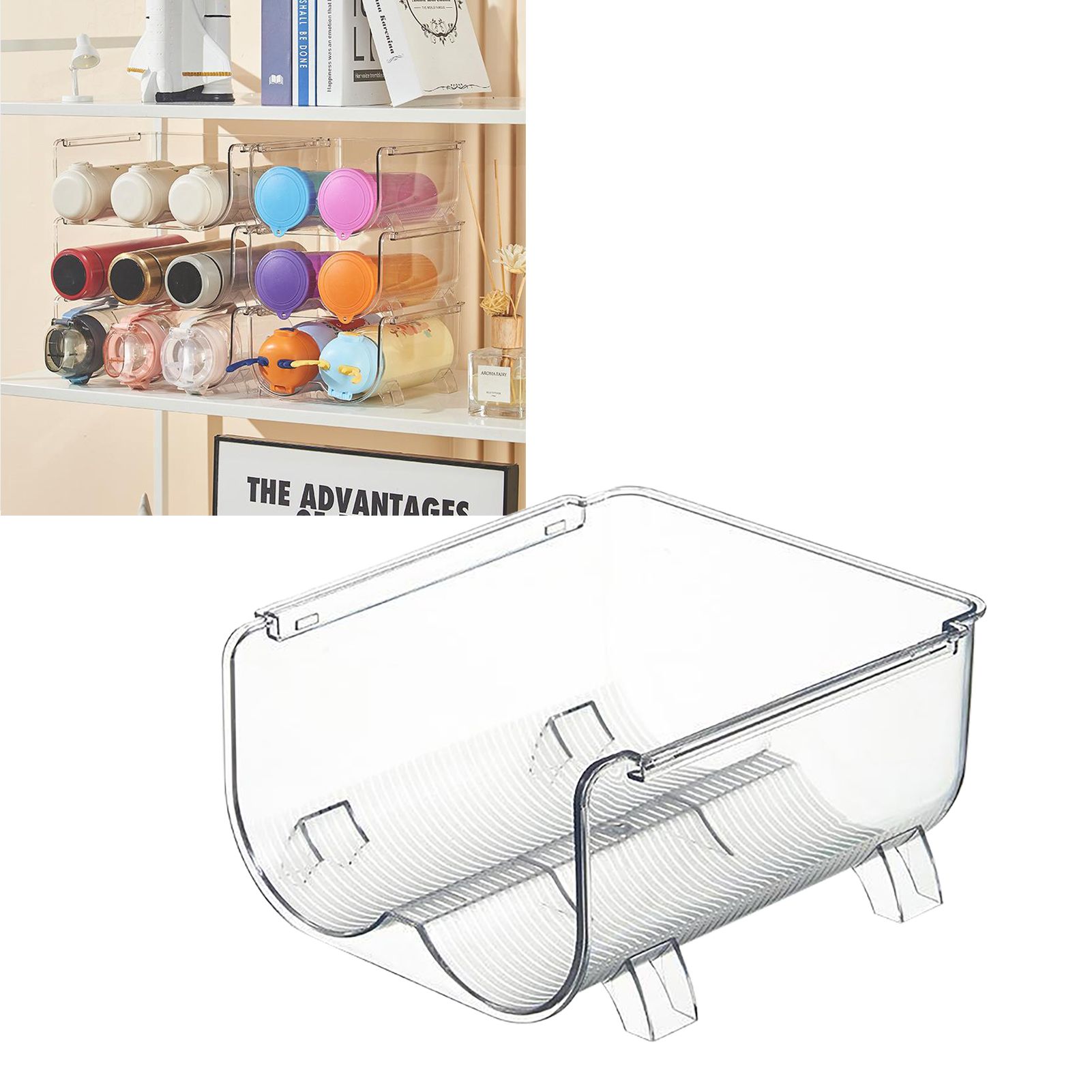Water Bottle Organizer Transparent Stackable Space Saving Water Bottle Storage Holder Rack for Vacuum Cup 2 Grids - Image 5
