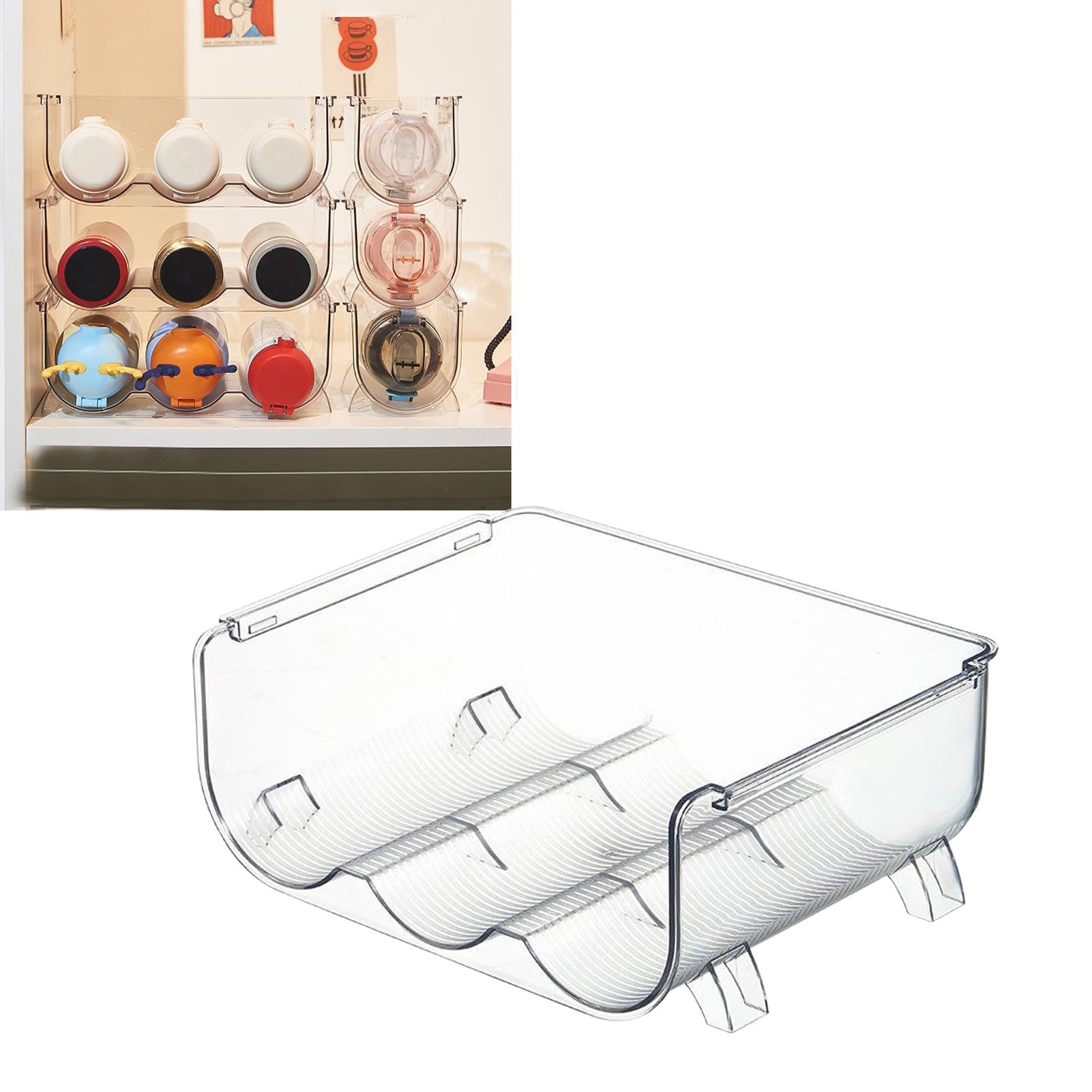 Water Bottle Organizer Transparent Stackable Space Saving Water Bottle Storage Holder Rack for Vacuum Cup 3 Grids - Image 5