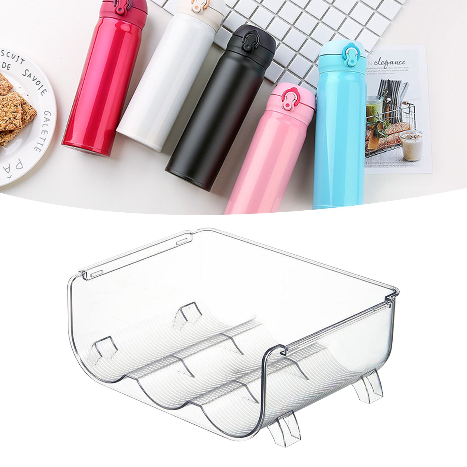 Water Bottle Organizer Transparent Stackable Space Saving Water Bottle Storage Holder Rack for Vacuum Cup 3 Grids - Image 6