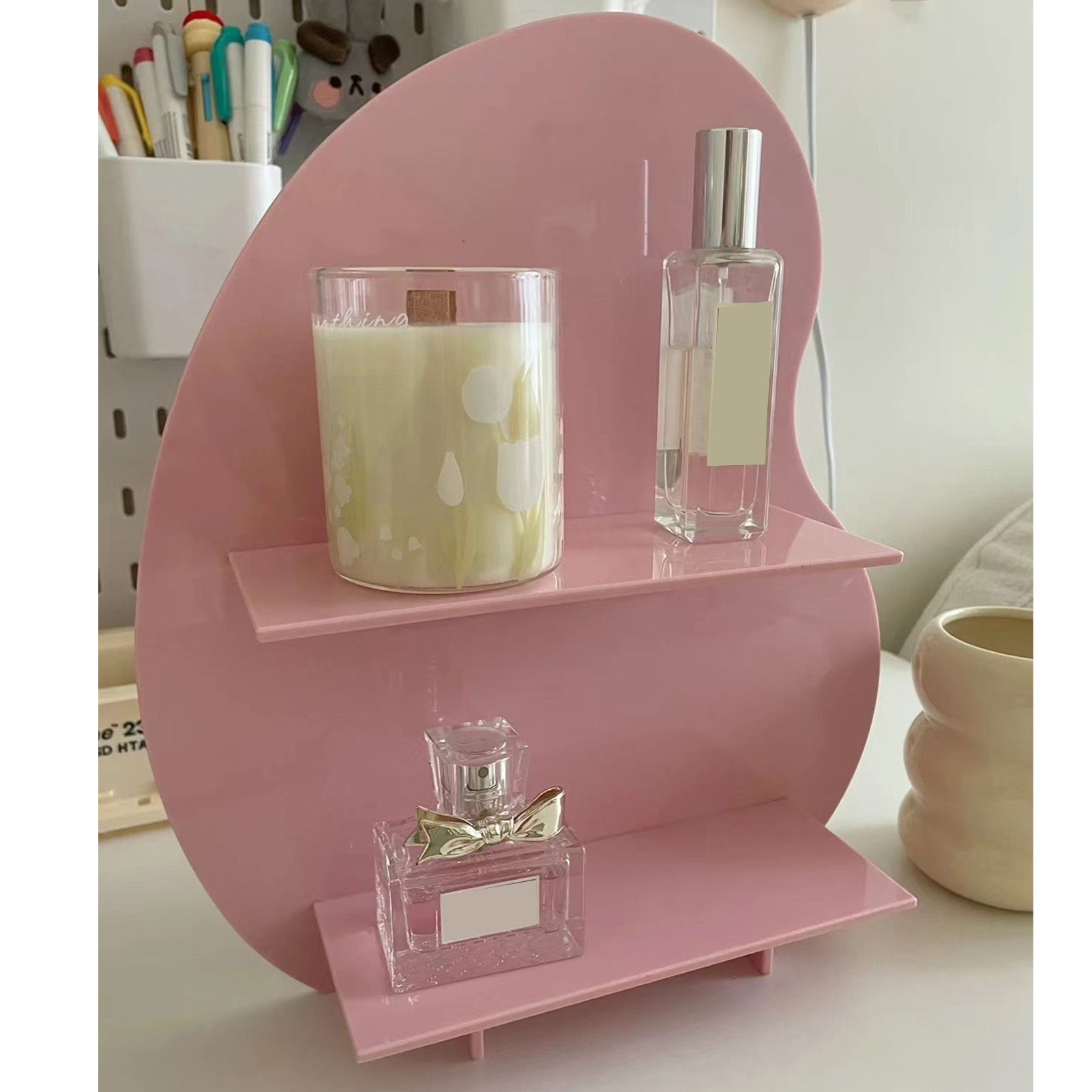 Cosmetic Storage Rack Makeup Shelf Organizer for Bathroom Bedroom Dressing Room Desk Pink S - Image 6