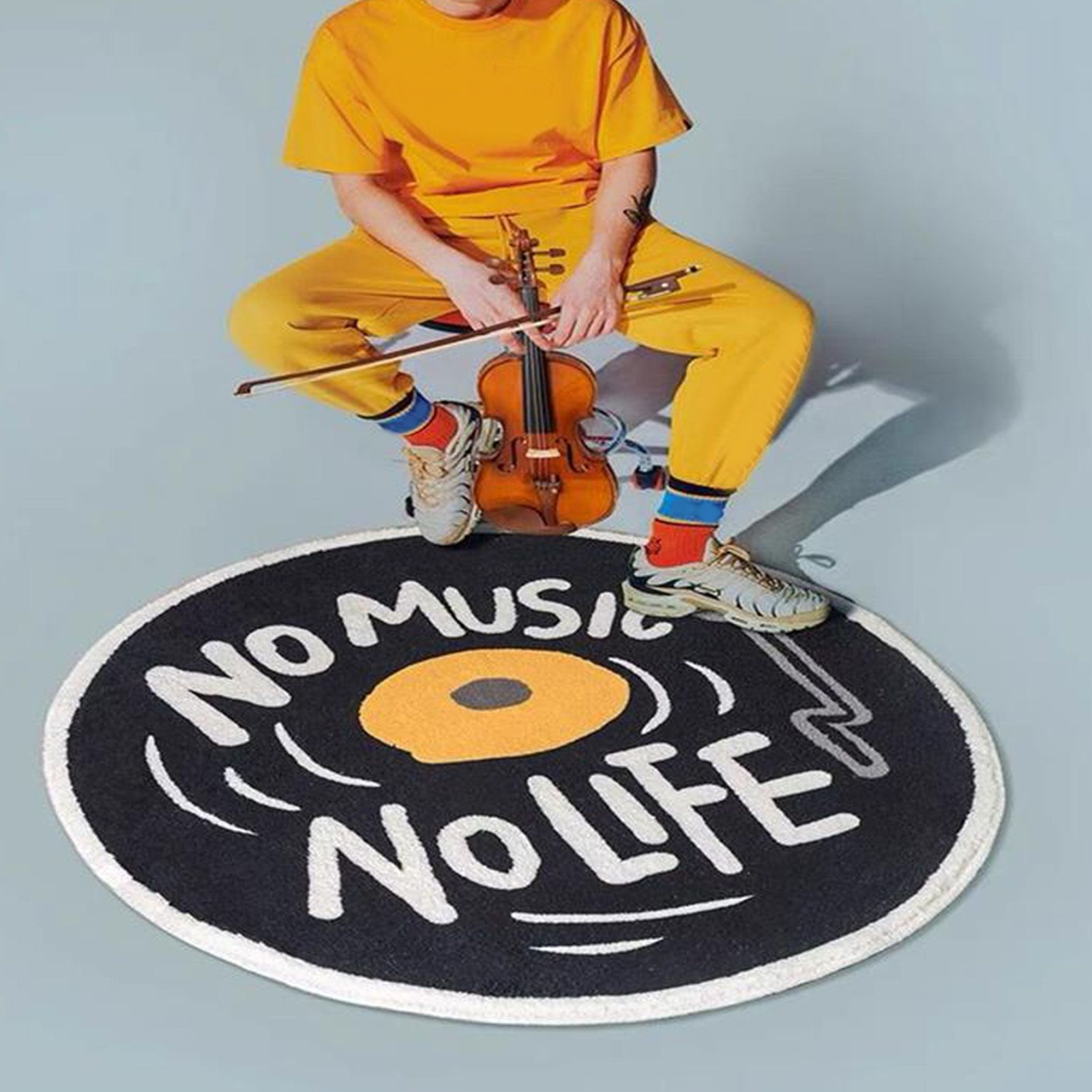 Water Absorbent Mat Retro CD Disk Design Anti Slip Thick Soft Imitation Cashmere Home Bathroom Mat Type 1 60x60cm - Image 5