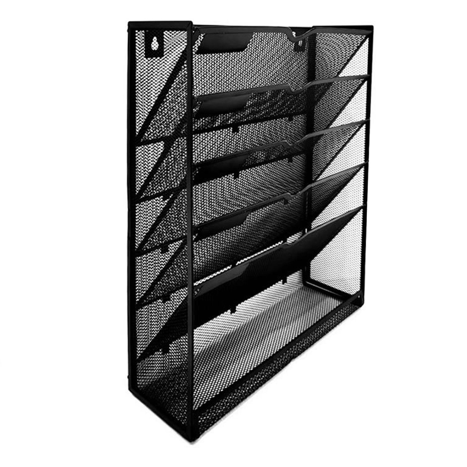5 Tier Wall File Organizer Vertical Placement Glossy Edges Wall Mount File Holder with Hanging Hole for Office Black - Image 3