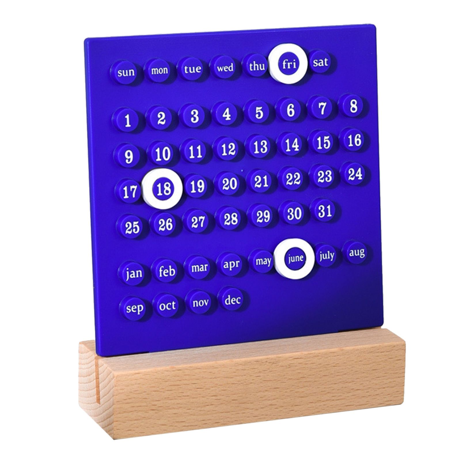 Wooden Kids Calendar DIY Hand Operated Develop Planning Skills Perpetual Calendar for Home Blue - Image 1