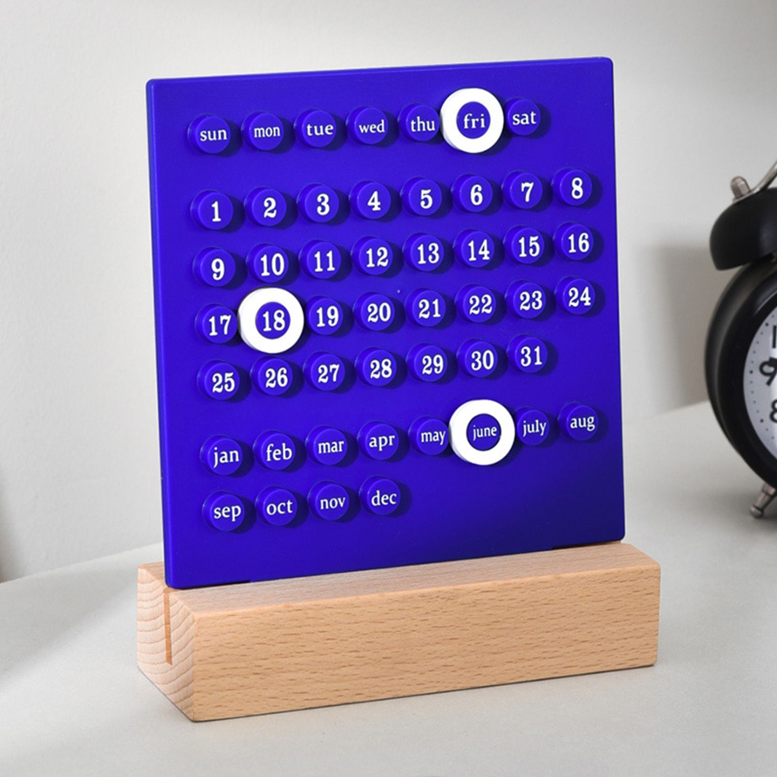 Wooden Kids Calendar DIY Hand Operated Develop Planning Skills Perpetual Calendar for Home Blue - Image 6