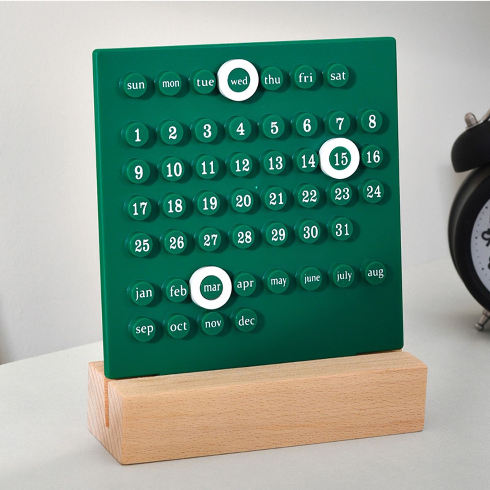 Wooden Kids Calendar DIY Hand Operated Develop Planning Skills Perpetual Calendar for Home Green - Image 5