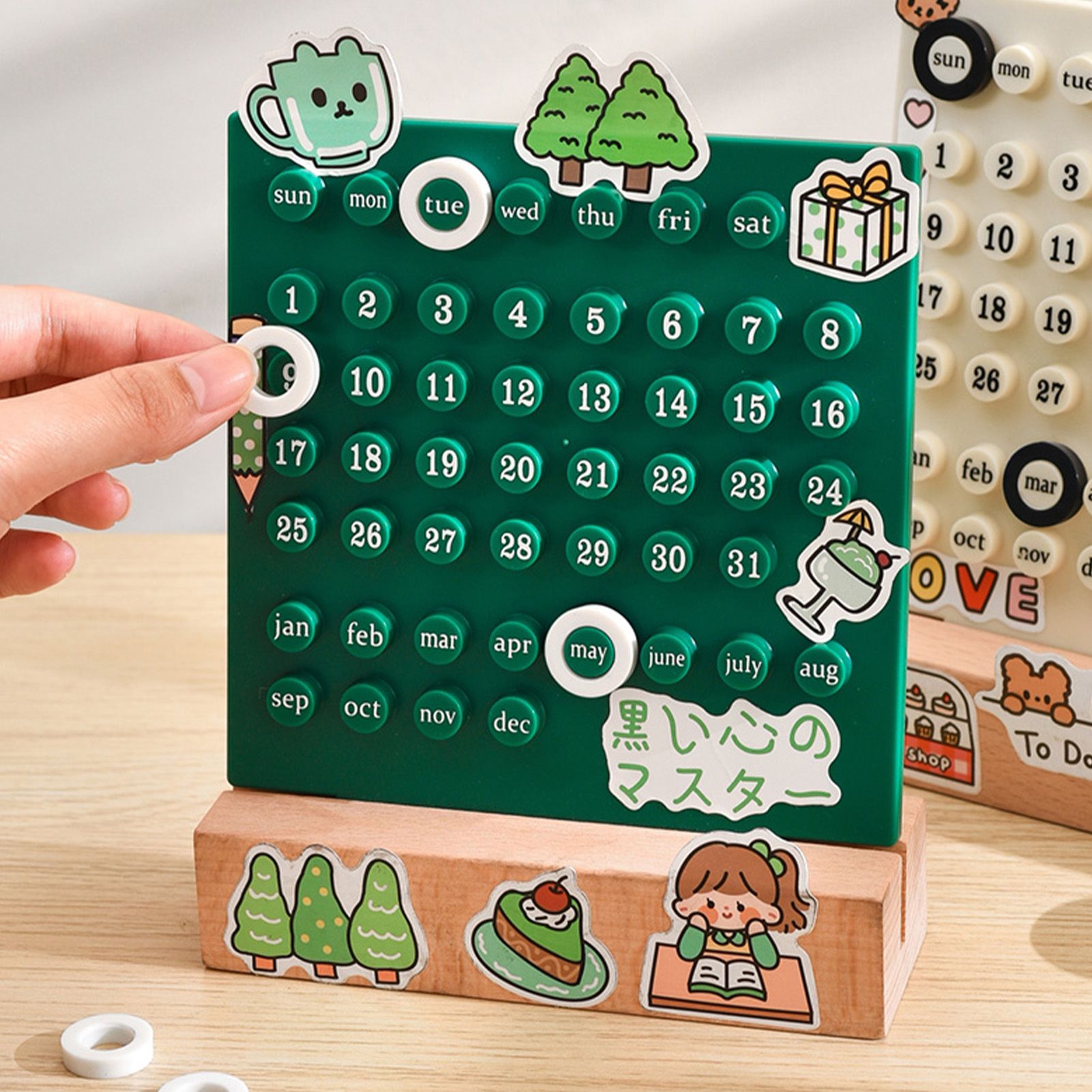 Wooden Kids Calendar DIY Hand Operated Develop Planning Skills Perpetual Calendar for Home Green - Image 6