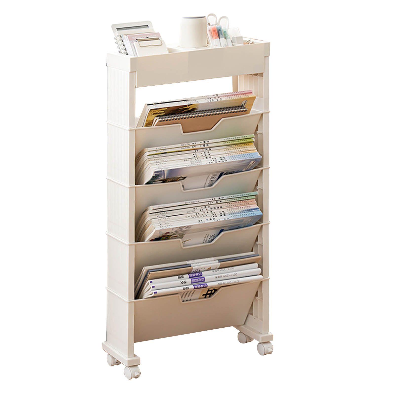 Classroom Bookshelf Multilayer with Universal Wheel Book Storage Shelving for Living Room - Image 1