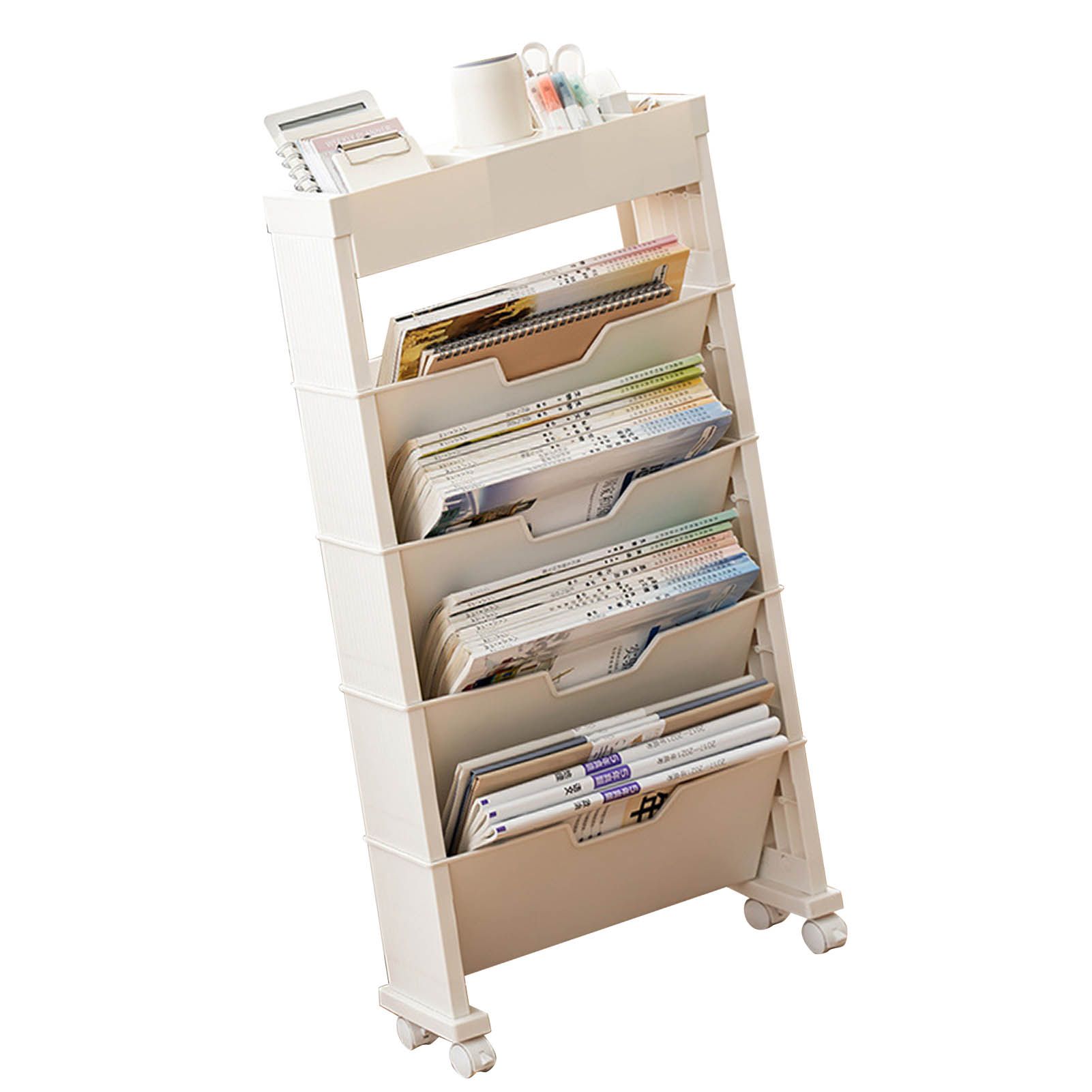 Classroom Bookshelf Multilayer with Universal Wheel Book Storage Shelving for Living Room - Image 2