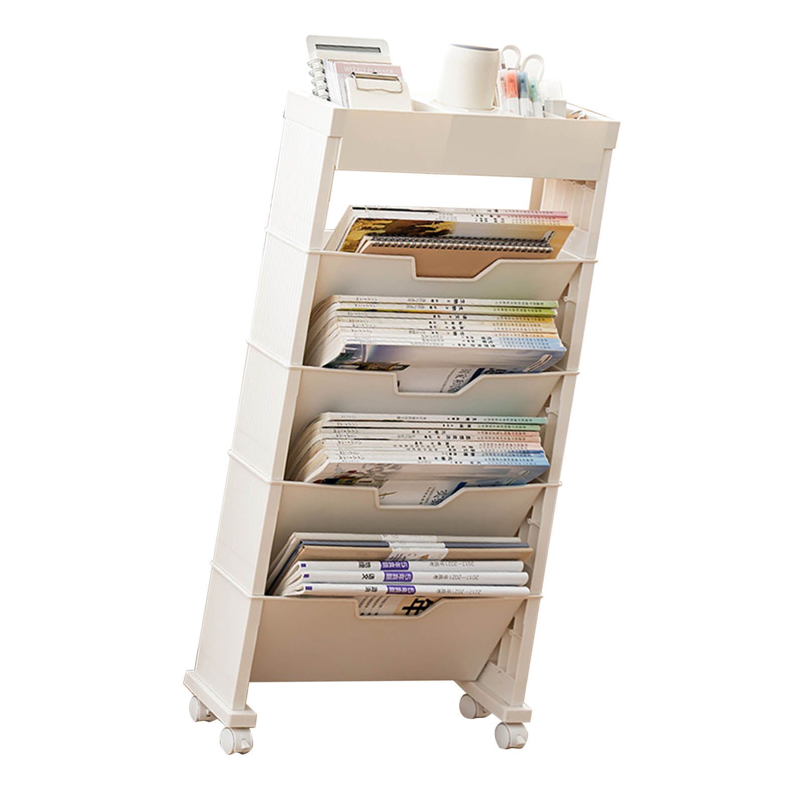 Classroom Bookshelf Multilayer with Universal Wheel Book Storage Shelving for Living Room - Image 3