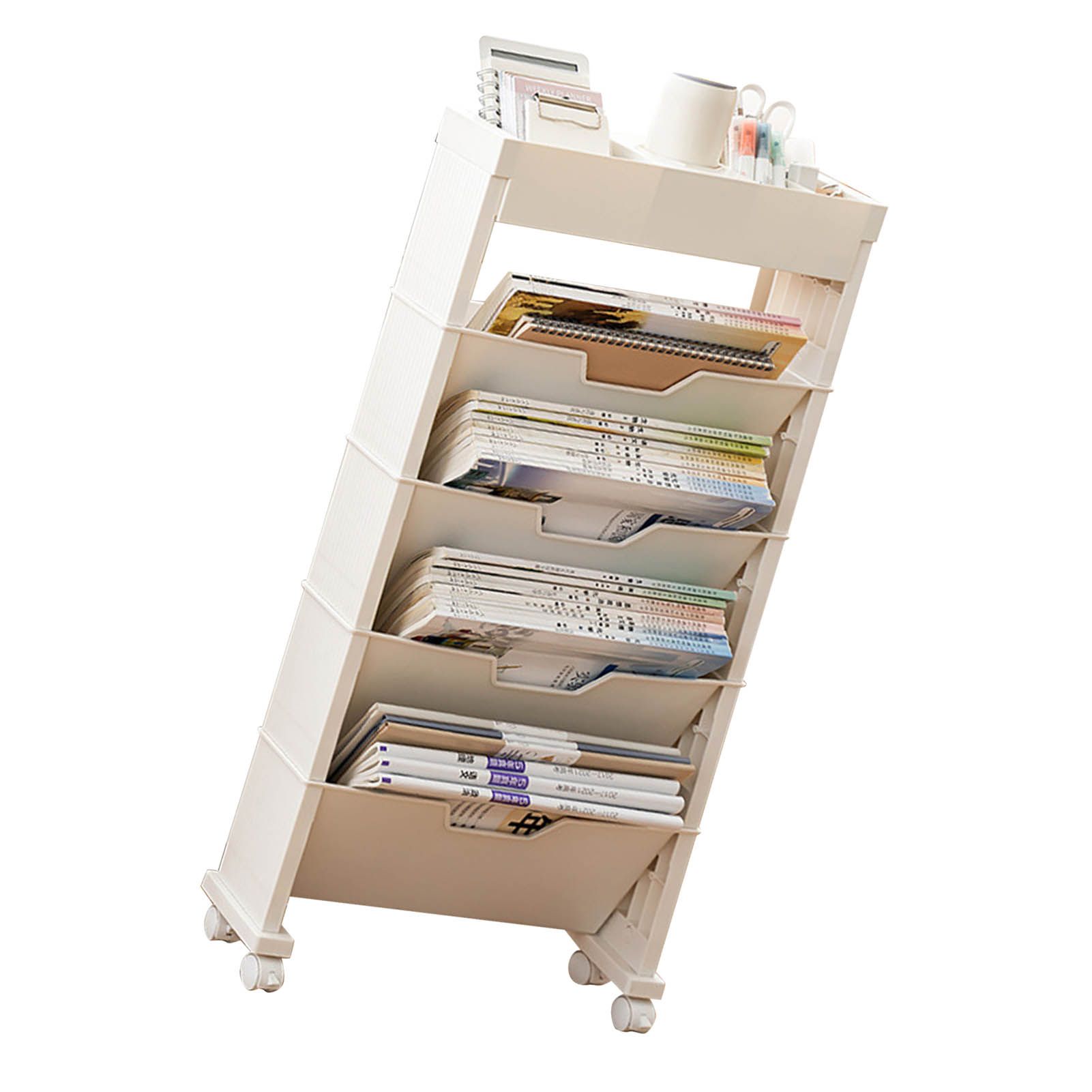 Classroom Bookshelf Multilayer with Universal Wheel Book Storage Shelving for Living Room - Image 4
