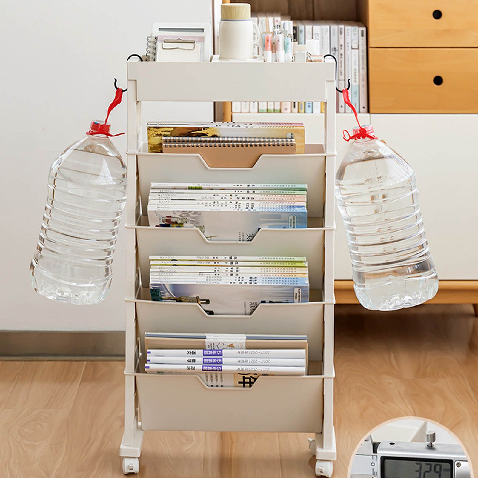 Classroom Bookshelf Multilayer with Universal Wheel Book Storage Shelving for Living Room - Image 8