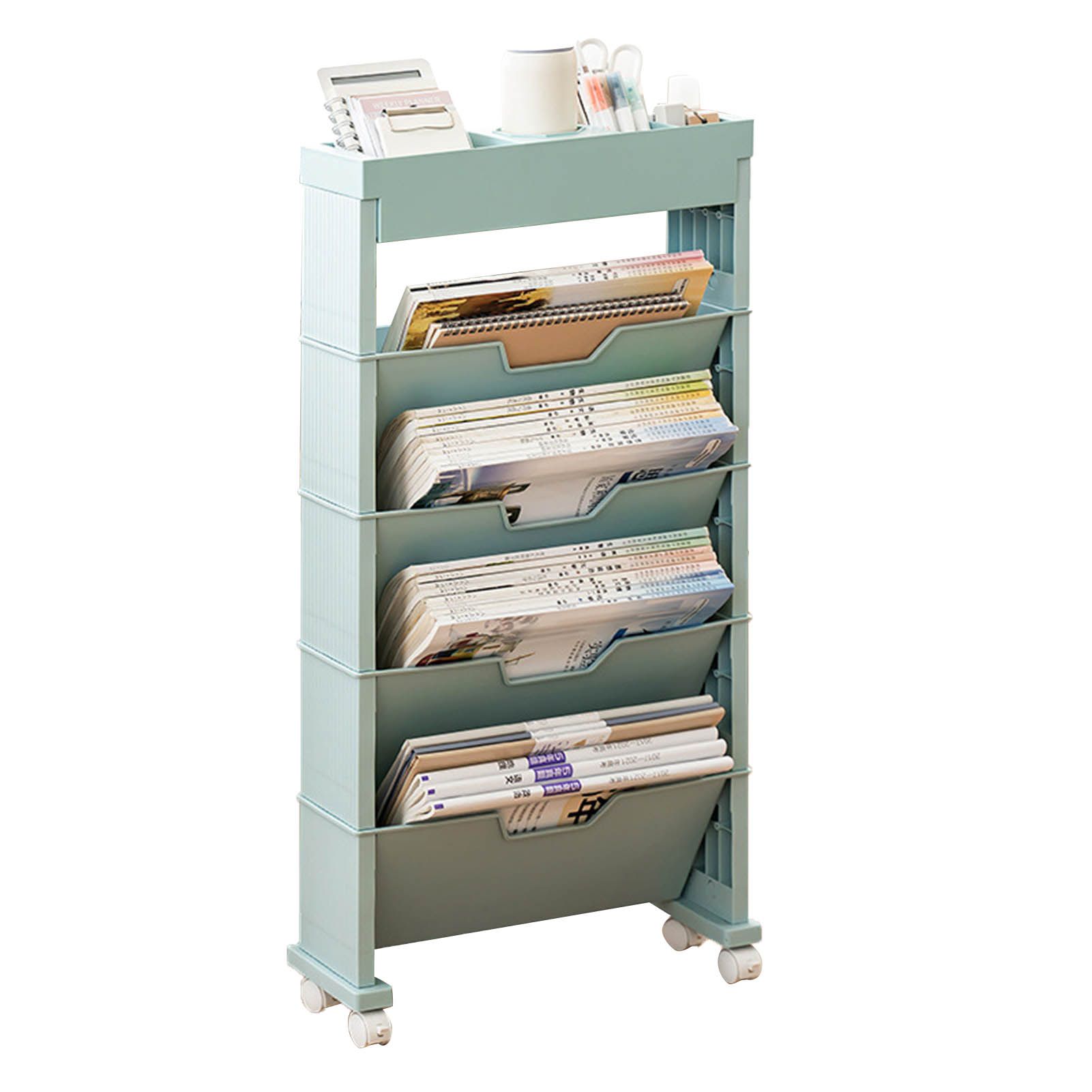 Classroom Bookshelf Multilayer with Universal Wheel Book Storage Shelving for Living Room - Image 1