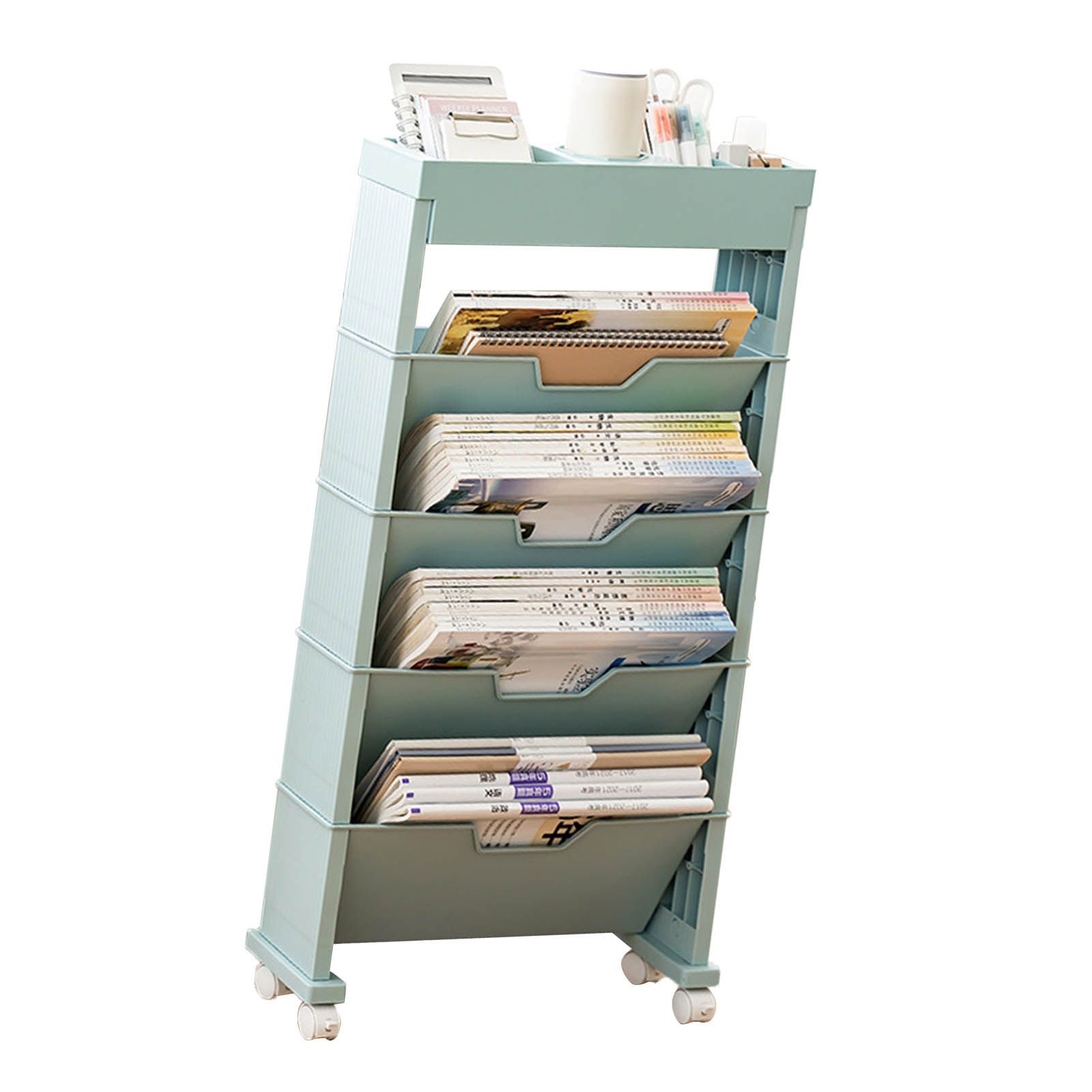 Classroom Bookshelf Multilayer with Universal Wheel Book Storage Shelving for Living Room - Image 2