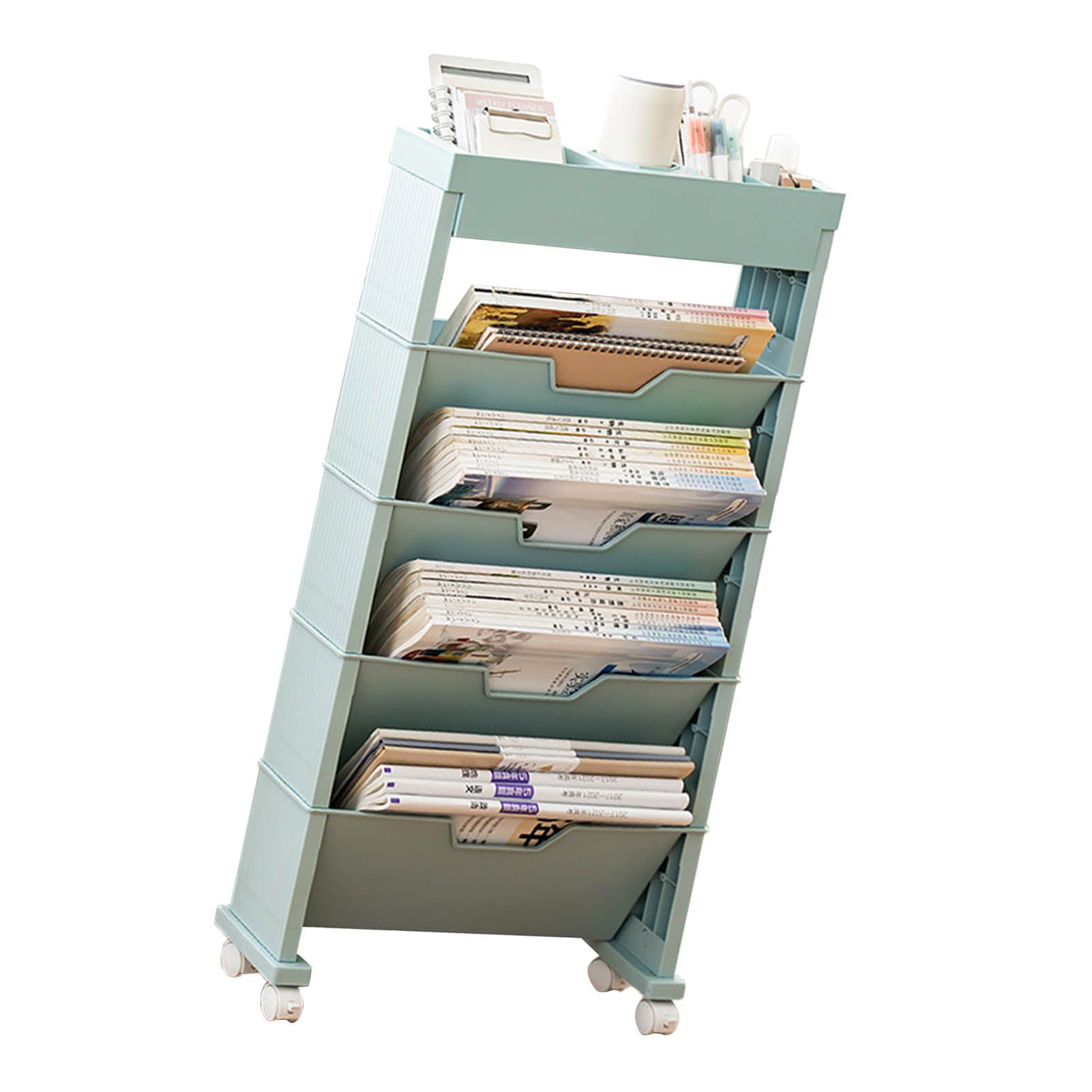 Classroom Bookshelf Multilayer with Universal Wheel Book Storage Shelving for Living Room - Image 3