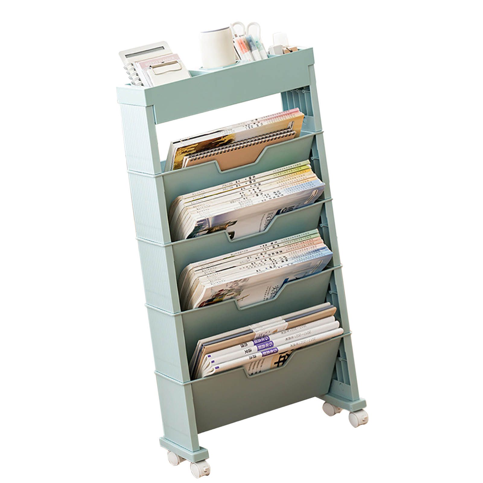 Classroom Bookshelf Multilayer with Universal Wheel Book Storage Shelving for Living Room - Image 4