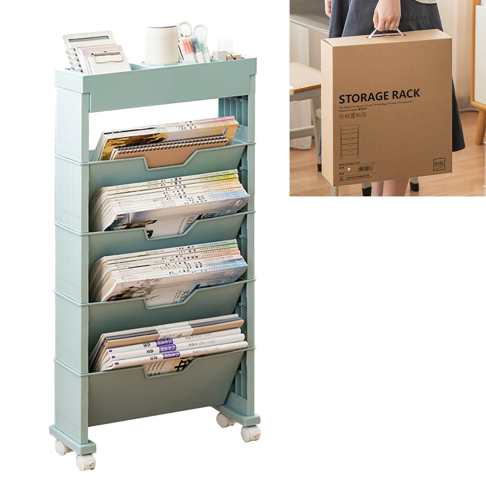 Classroom Bookshelf Multilayer with Universal Wheel Book Storage Shelving for Living Room - Image 5