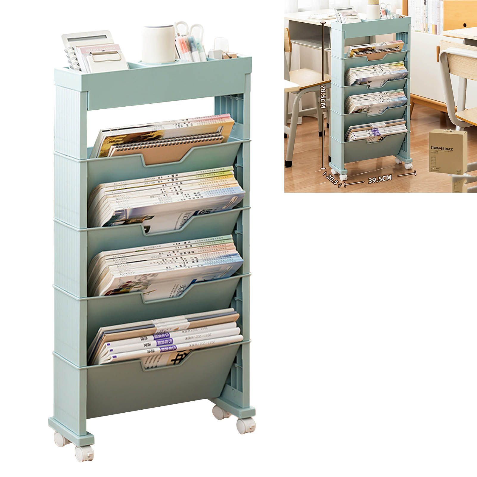 Classroom Bookshelf Multilayer with Universal Wheel Book Storage Shelving for Living Room - Image 6
