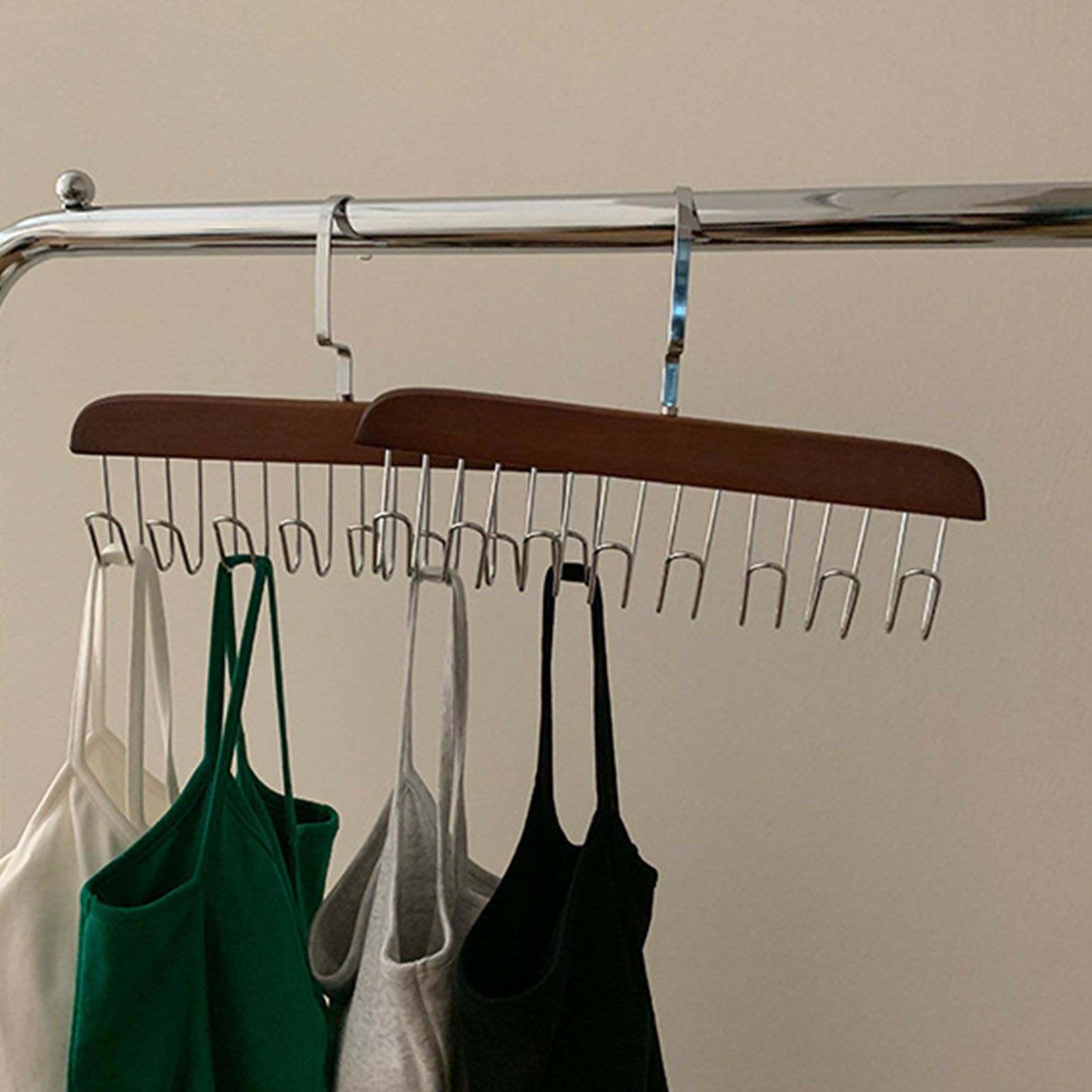 Multifunctional Hanger Punch Free with 8 Hooks Wood and Stainless Steel Cap Holder for Student Dormitory Dark Brown - Image 6