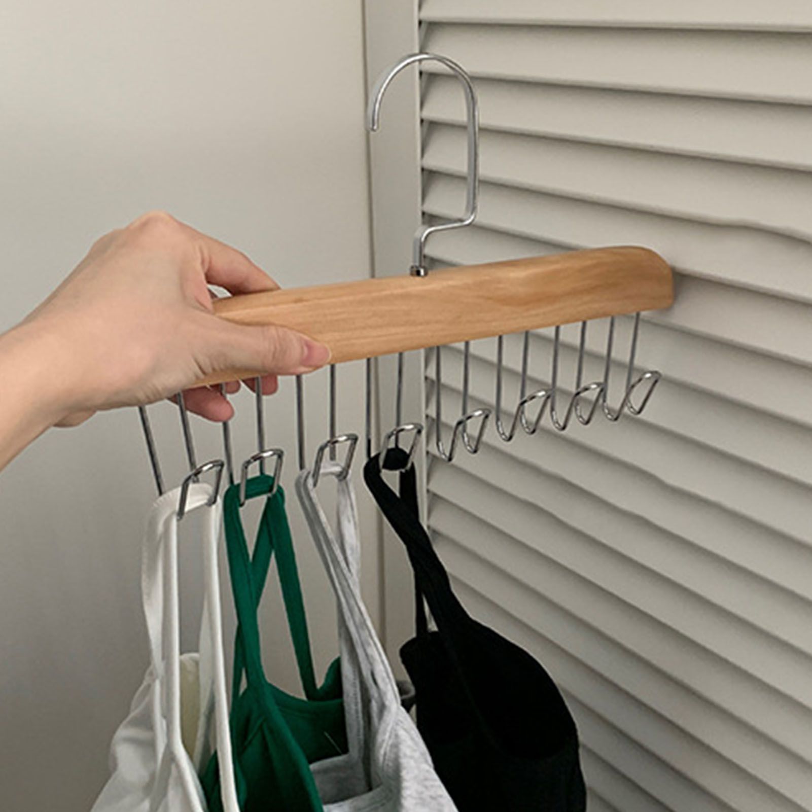Multifunctional Hanger Punch Free with 8 Hooks Wood and Stainless Steel Cap Holder for Student Dormitory Khaki - Image 6