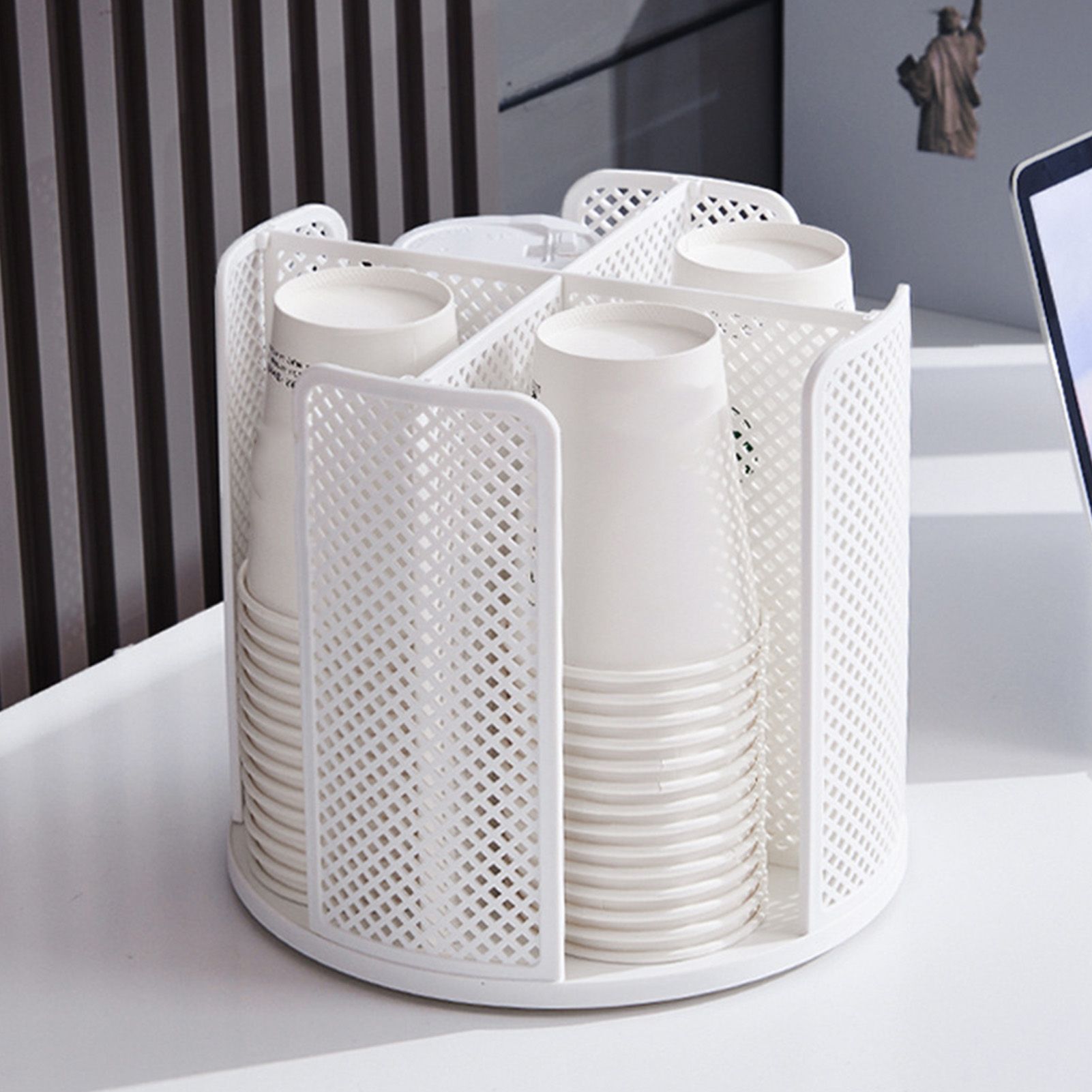 Disposable Cup Storage Organizer 4 Compartment 360 Degree Rotating Coffee Cup Dispenser for Coffee Shops Dessert Stores - Image 6