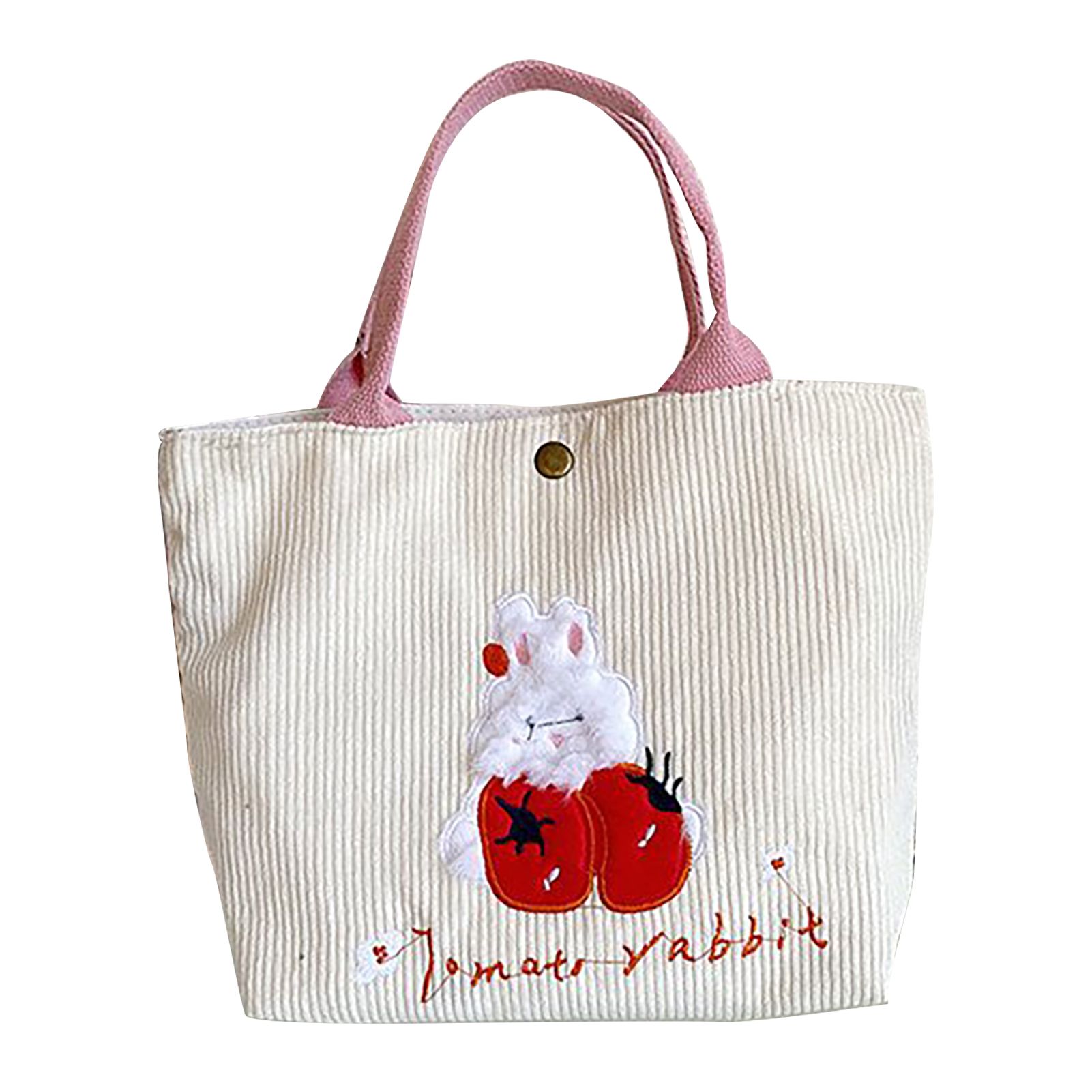 Cute Handbag Snap Button Closure Thickened Cute Pattern Fashionable Small Tote Bag for Shopping Commuting Strawberry - Image 1