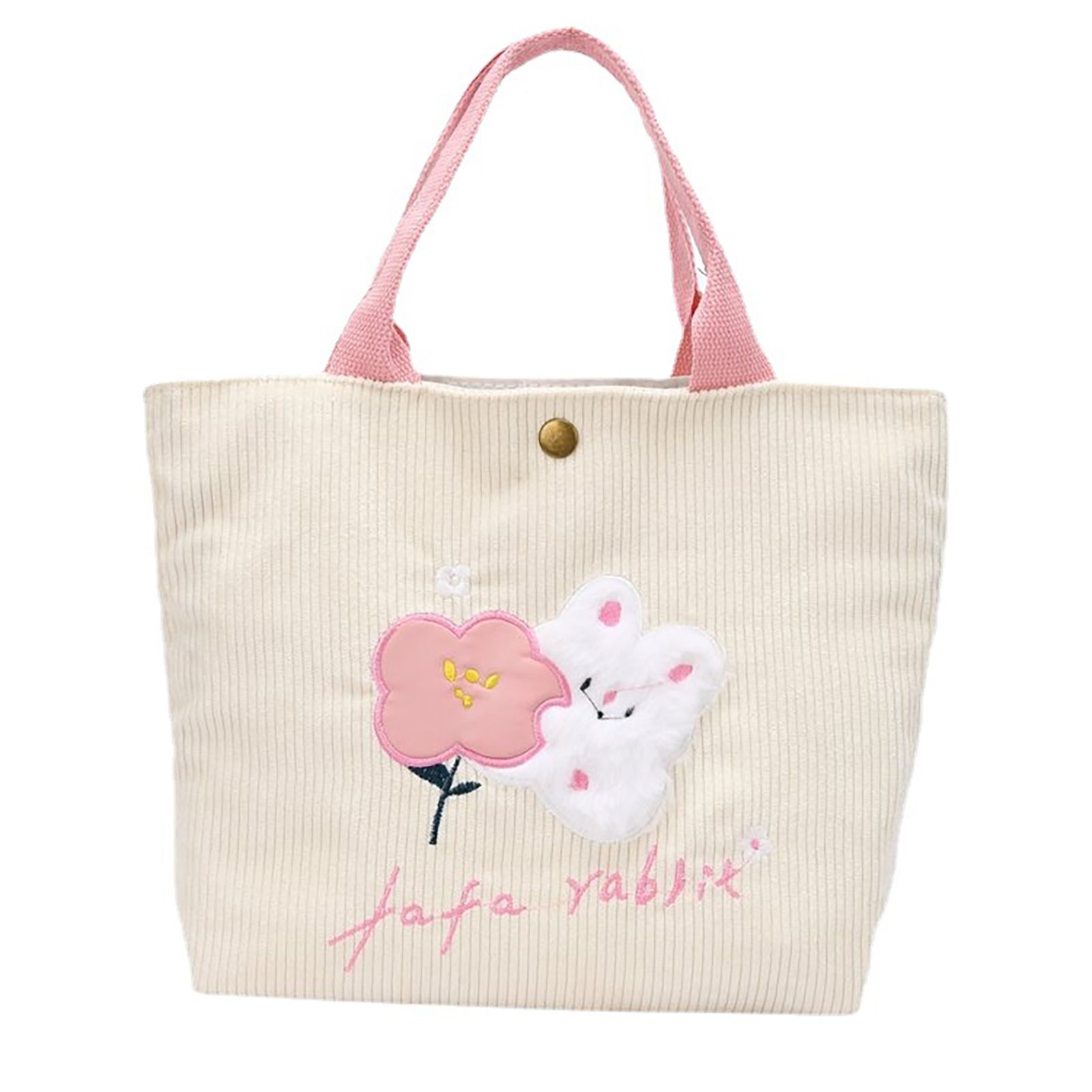 Cute Handbag Snap Button Closure Thickened Cute Pattern Fashionable Small Tote Bag for Shopping Commuting Pink Flower - Image 1
