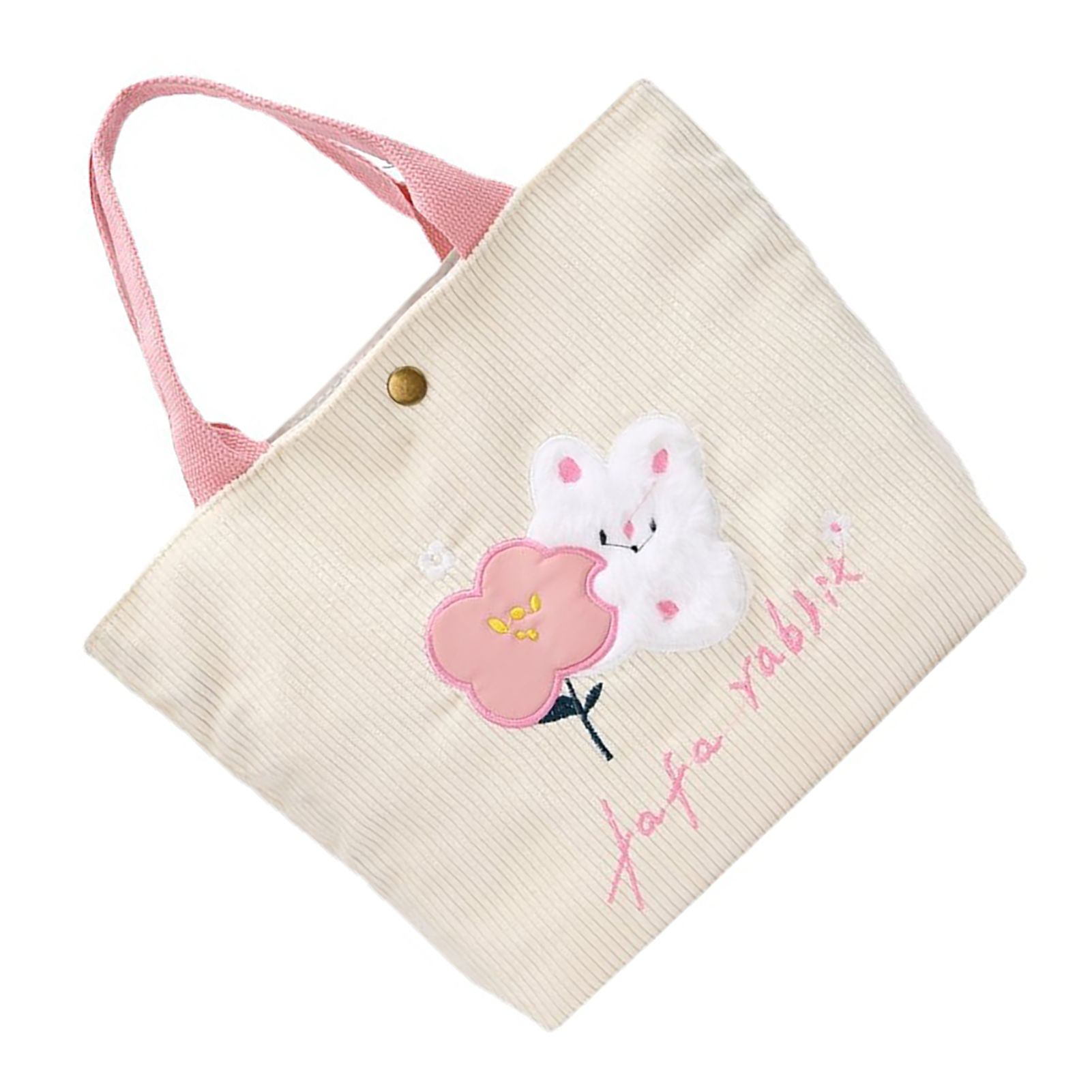 Cute Handbag Snap Button Closure Thickened Cute Pattern Fashionable Small Tote Bag for Shopping Commuting Pink Flower - Image 3