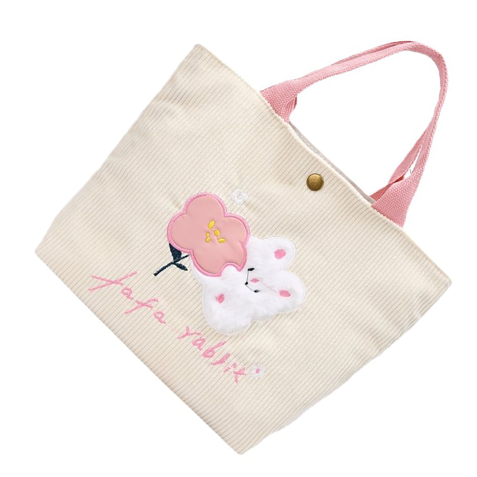 Cute Handbag Snap Button Closure Thickened Cute Pattern Fashionable Small Tote Bag for Shopping Commuting Pink Flower - Image 4