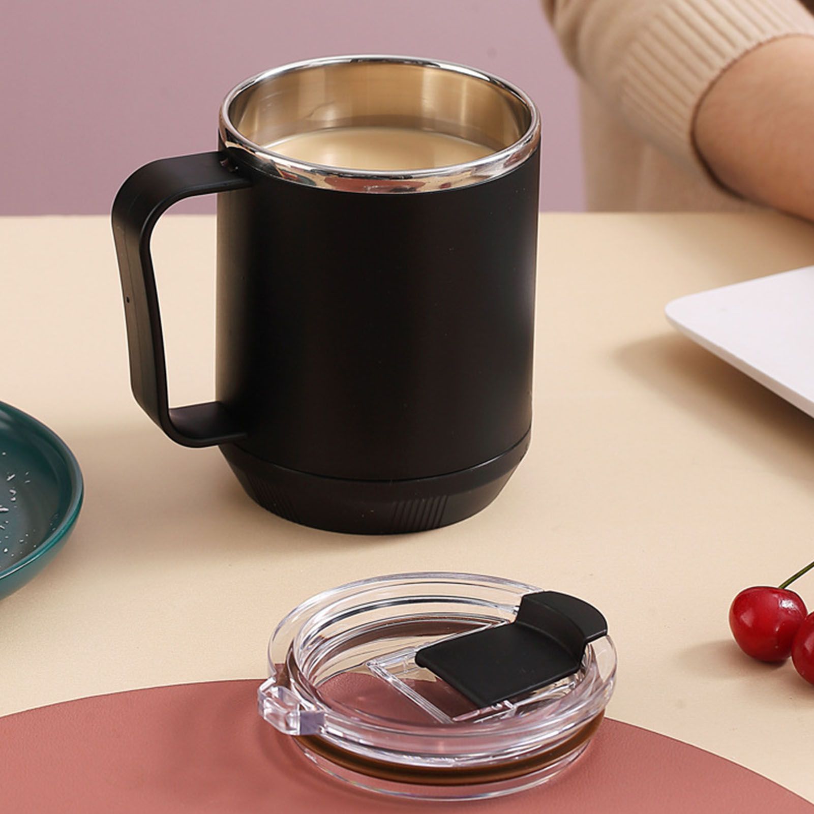 Coffee Mug 460ml 304 Stainless Steel Liner Leakproof Elegant Portable Mug for Outdoor Activities Black - Image 5
