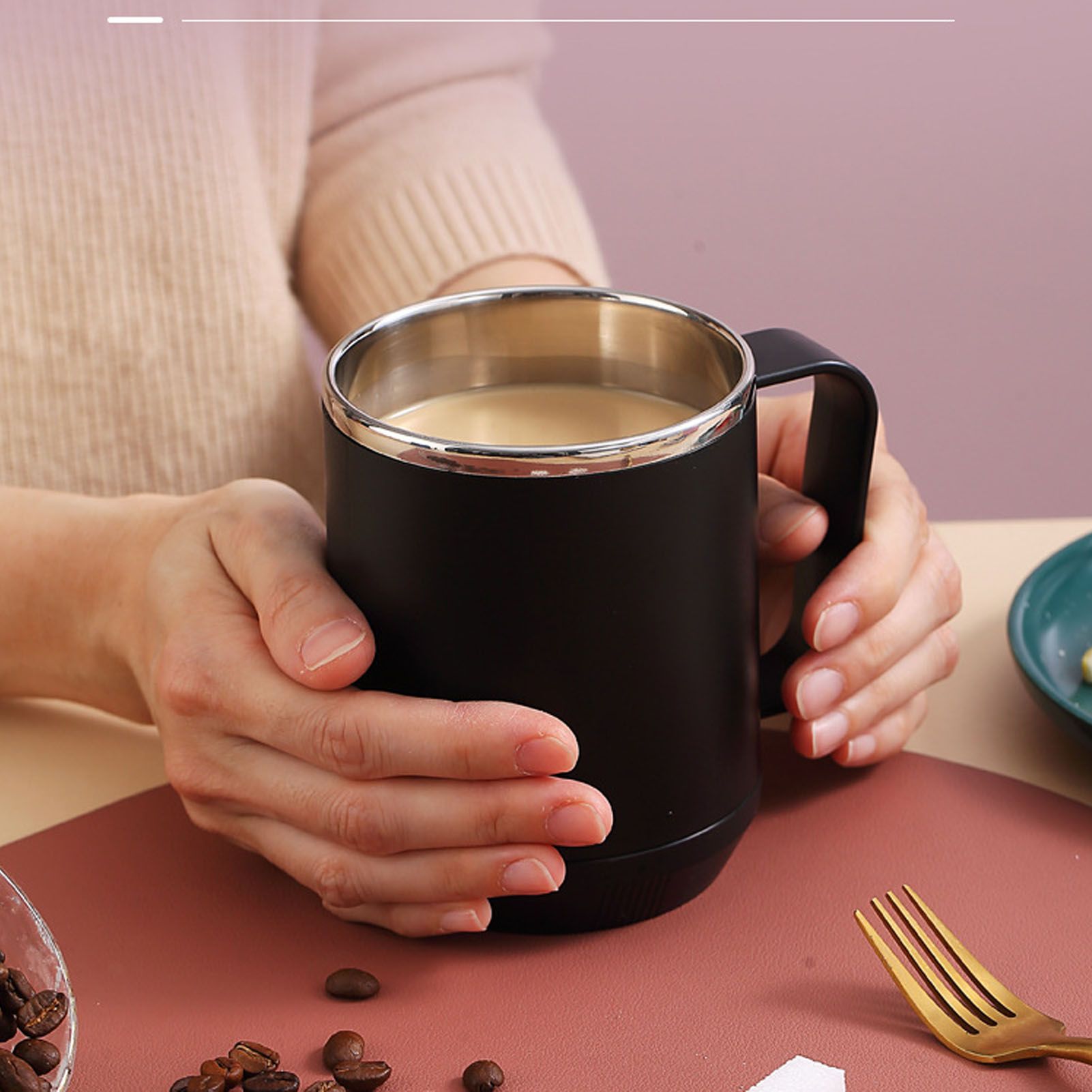 Coffee Mug 460ml 304 Stainless Steel Liner Leakproof Elegant Portable Mug for Outdoor Activities Black - Image 6