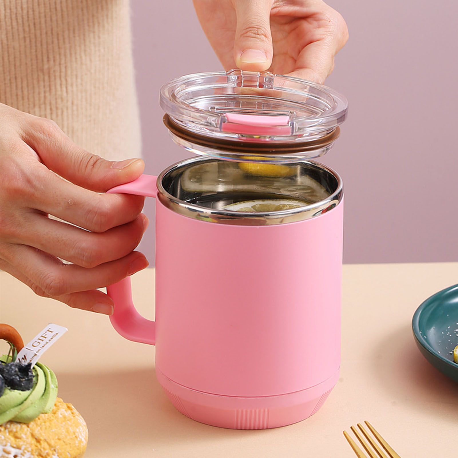 Coffee Mug 460ml 304 Stainless Steel Liner Leakproof Elegant Portable Mug for Outdoor Activities Pink - Image 6