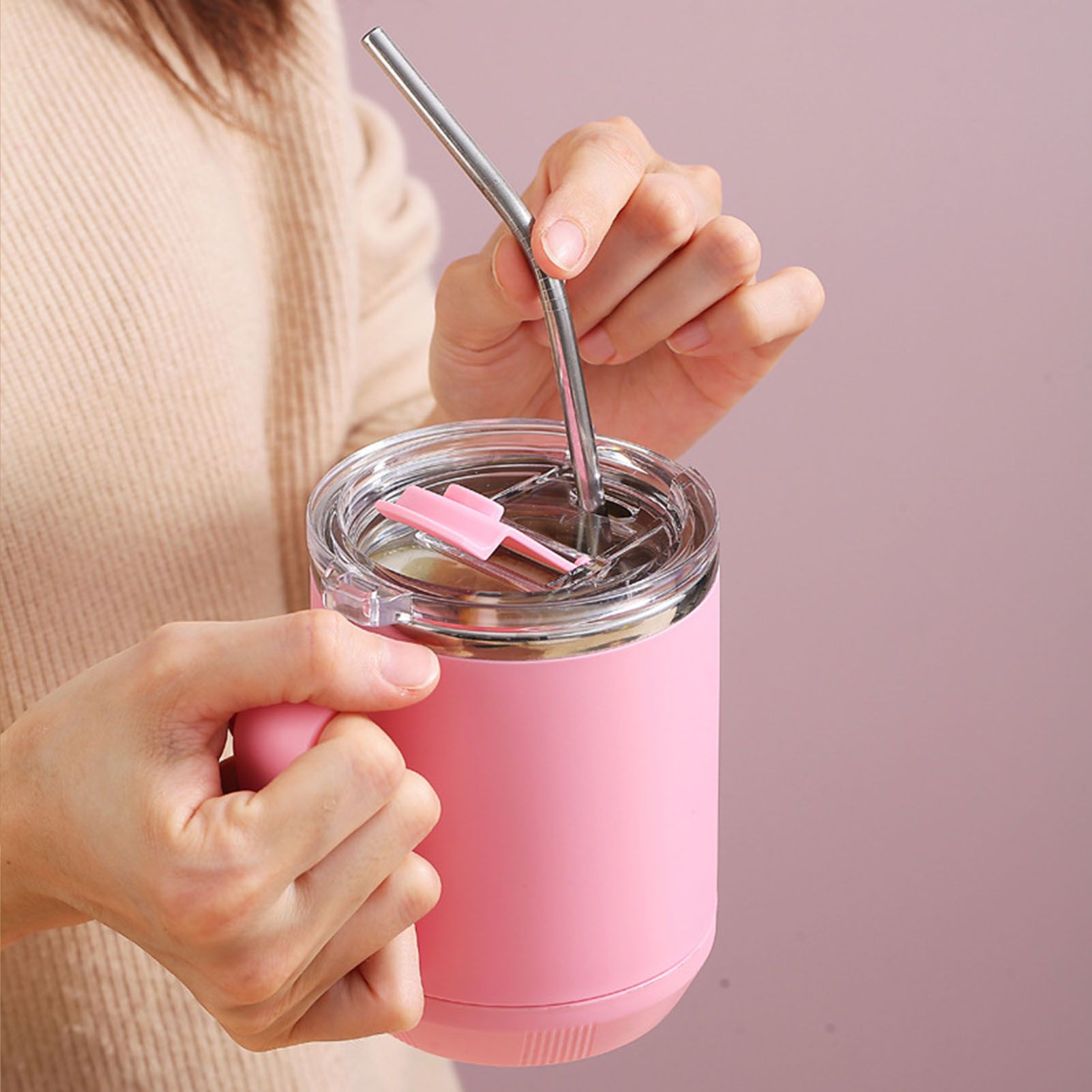 Coffee Mug 460ml 304 Stainless Steel Liner Leakproof Elegant Portable Mug for Outdoor Activities Pink - Image 7