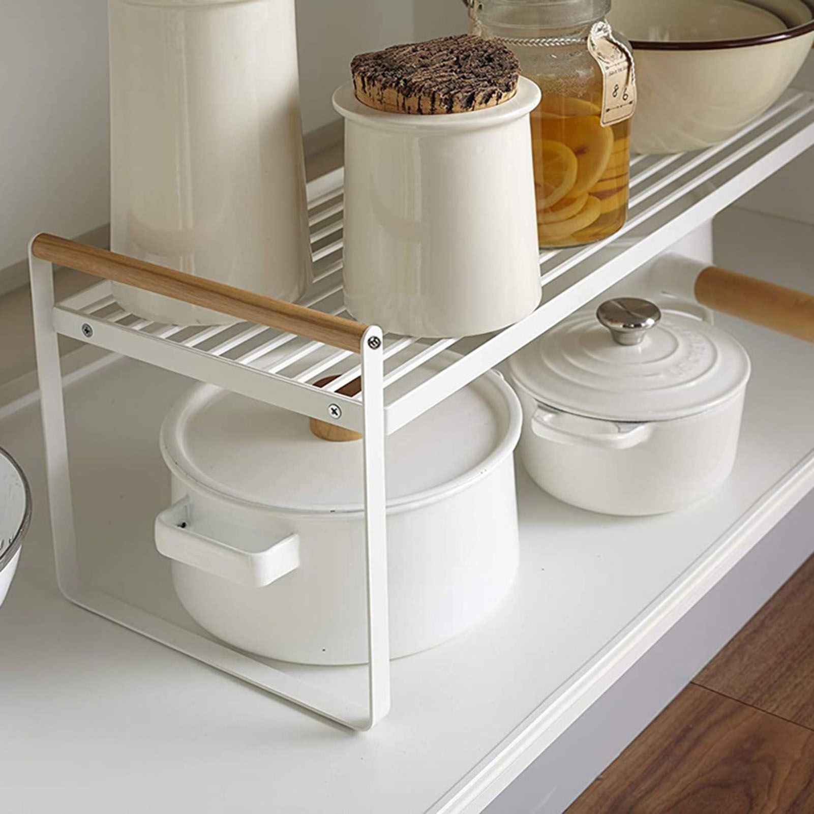 Cabinet Storage Shelf Rack Layered Storage Easy to Install Multifunction Counter Organizer Shelf for Seasoner Bowl Small White - Image 5