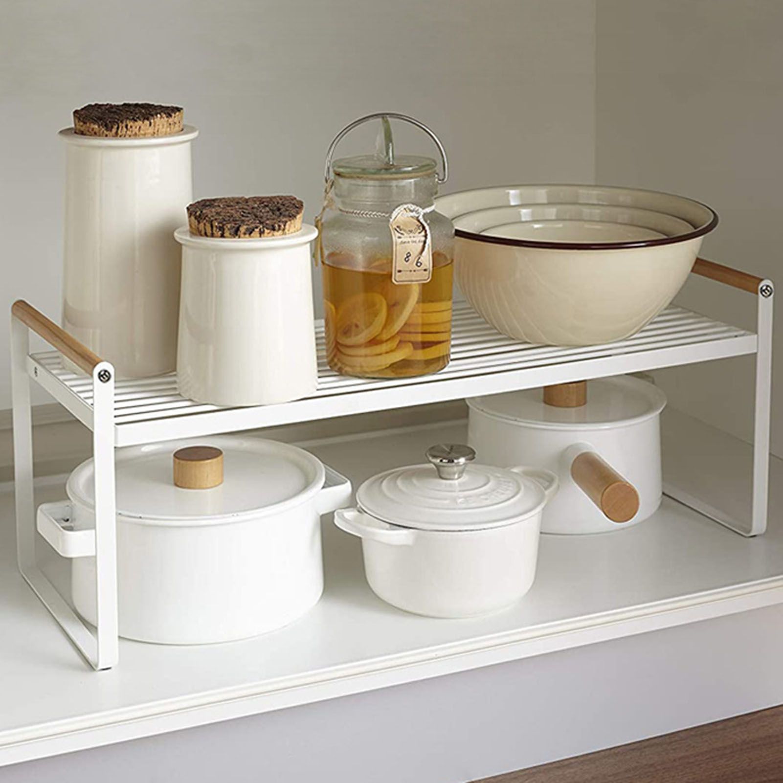 Cabinet Storage Shelf Rack Layered Storage Easy to Install Multifunction Counter Organizer Shelf for Seasoner Bowl Small White - Image 6