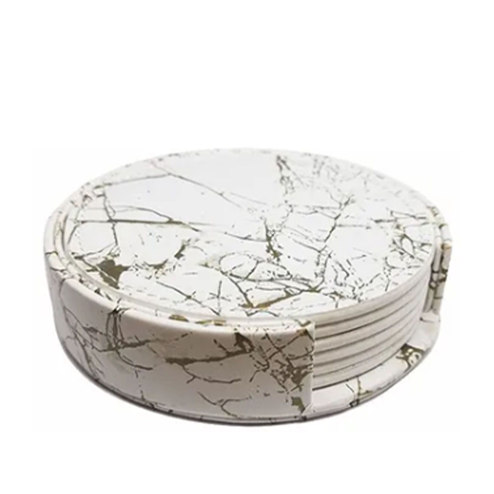 7PCS Drink Coaster Reversible Leather Round Platinum Marble Appearance 10cm Cup Mat for Home - Image 3