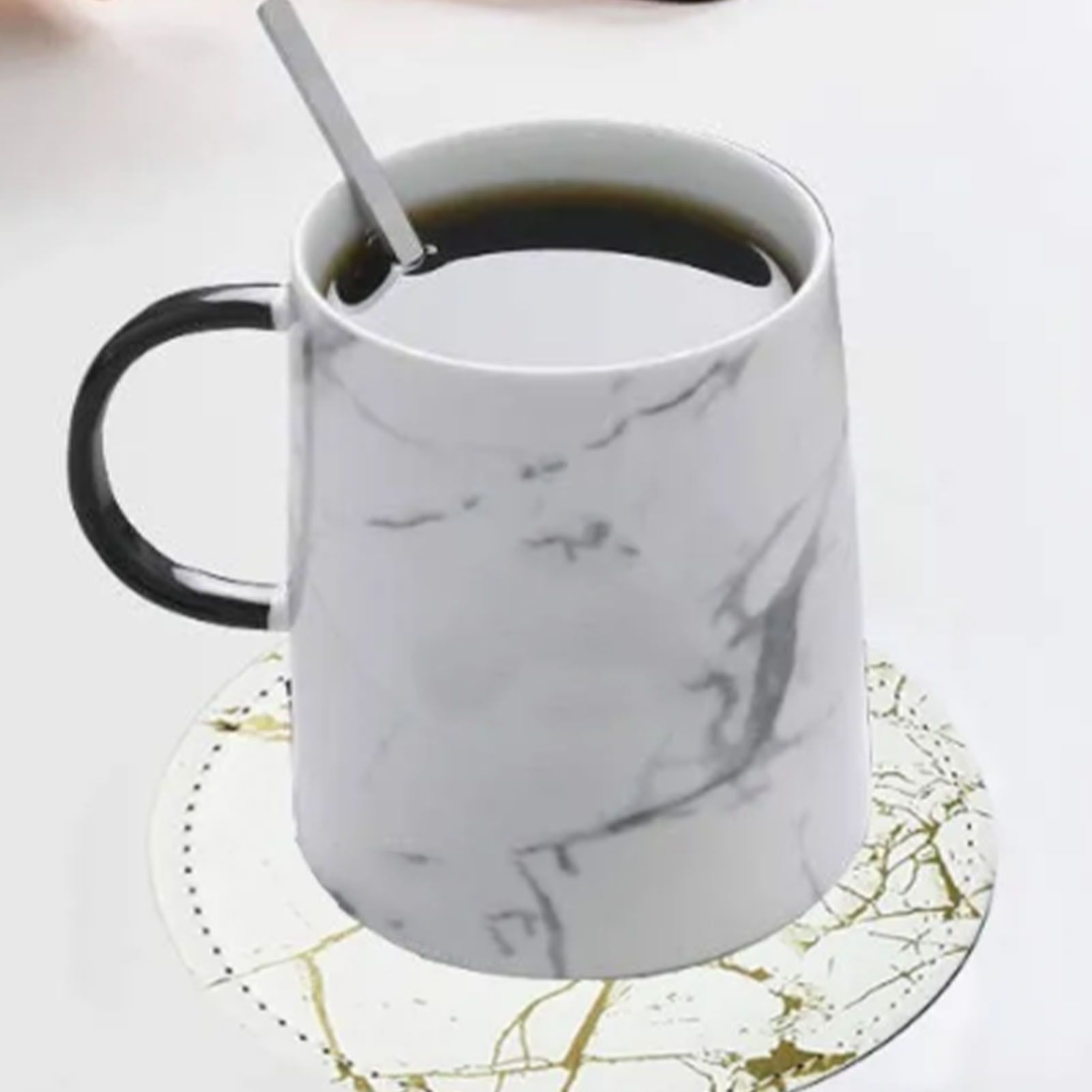 7PCS Drink Coaster Reversible Leather Round Platinum Marble Appearance 10cm Cup Mat for Home - Image 5