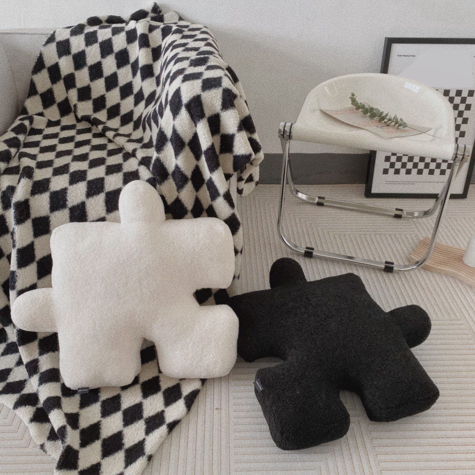 Plush Throw Pillow Ultra Soft Cushion Puzzle Special Shaped for Sofa Bed Window Home Decor Black - Image 5