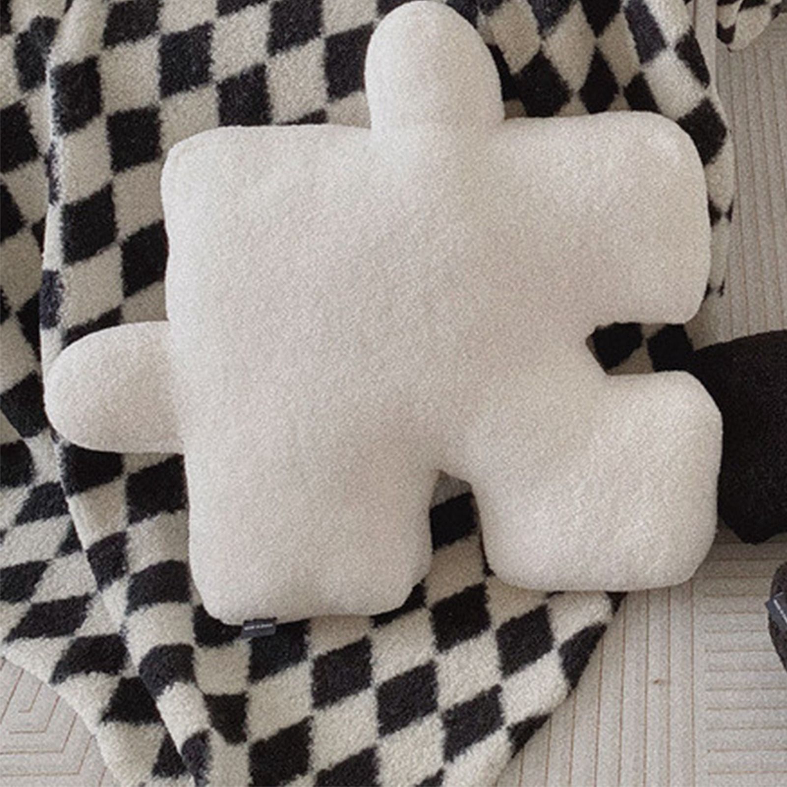 Plush Throw Pillow Ultra Soft Cushion Puzzle Special Shaped for Sofa Bed Window Home Decor White - Image 5