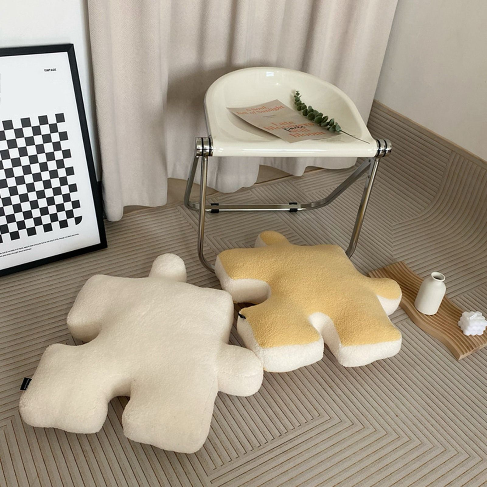 Plush Throw Pillow Ultra Soft Cushion Puzzle Special Shaped for Sofa Bed Window Home Decor Yellow - Image 5