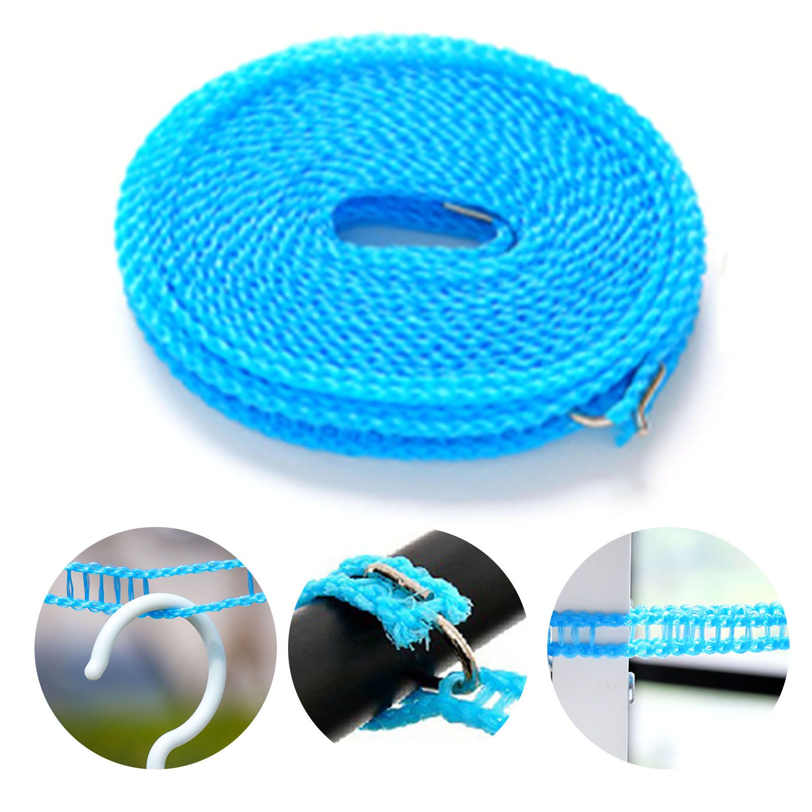 Clothesline 8 Meters Windproof Stable Load Bearing Nylon Material Punch Free Installation Laundry Rope for Indoor Outdoor Blue - Image 3