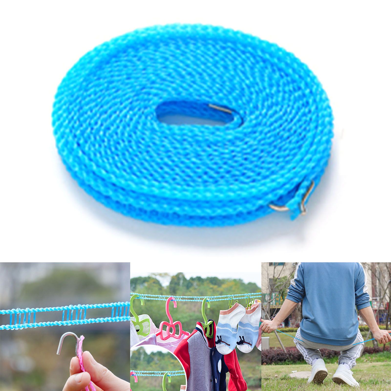 Clothesline 8 Meters Windproof Stable Load Bearing Nylon Material Punch Free Installation Laundry Rope for Indoor Outdoor Blue - Image 4