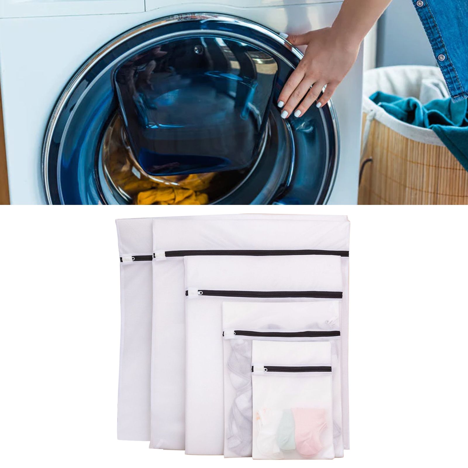Set of 8 Mesh Laundry Bag Washing Machine Wash Bags with Zipper for Underwea Home Hotel - Image 5