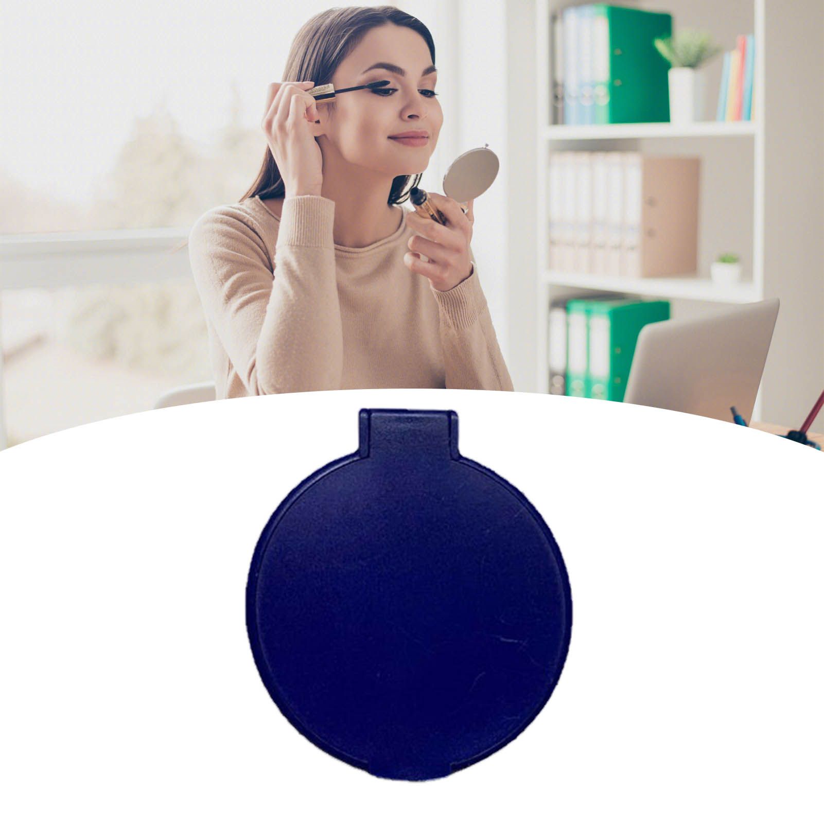 Single Sided Folding Circular Mirror Plastic Portable Compact Cosmetic Pocket Mirror Blue - Image 5