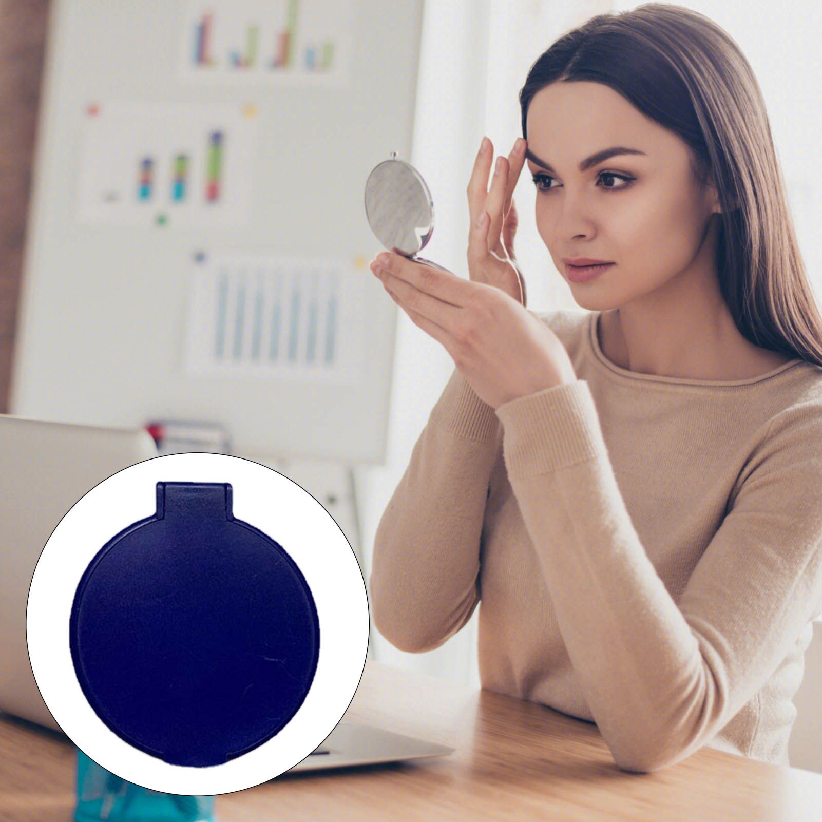 Single Sided Folding Circular Mirror Plastic Portable Compact Cosmetic Pocket Mirror Blue - Image 6