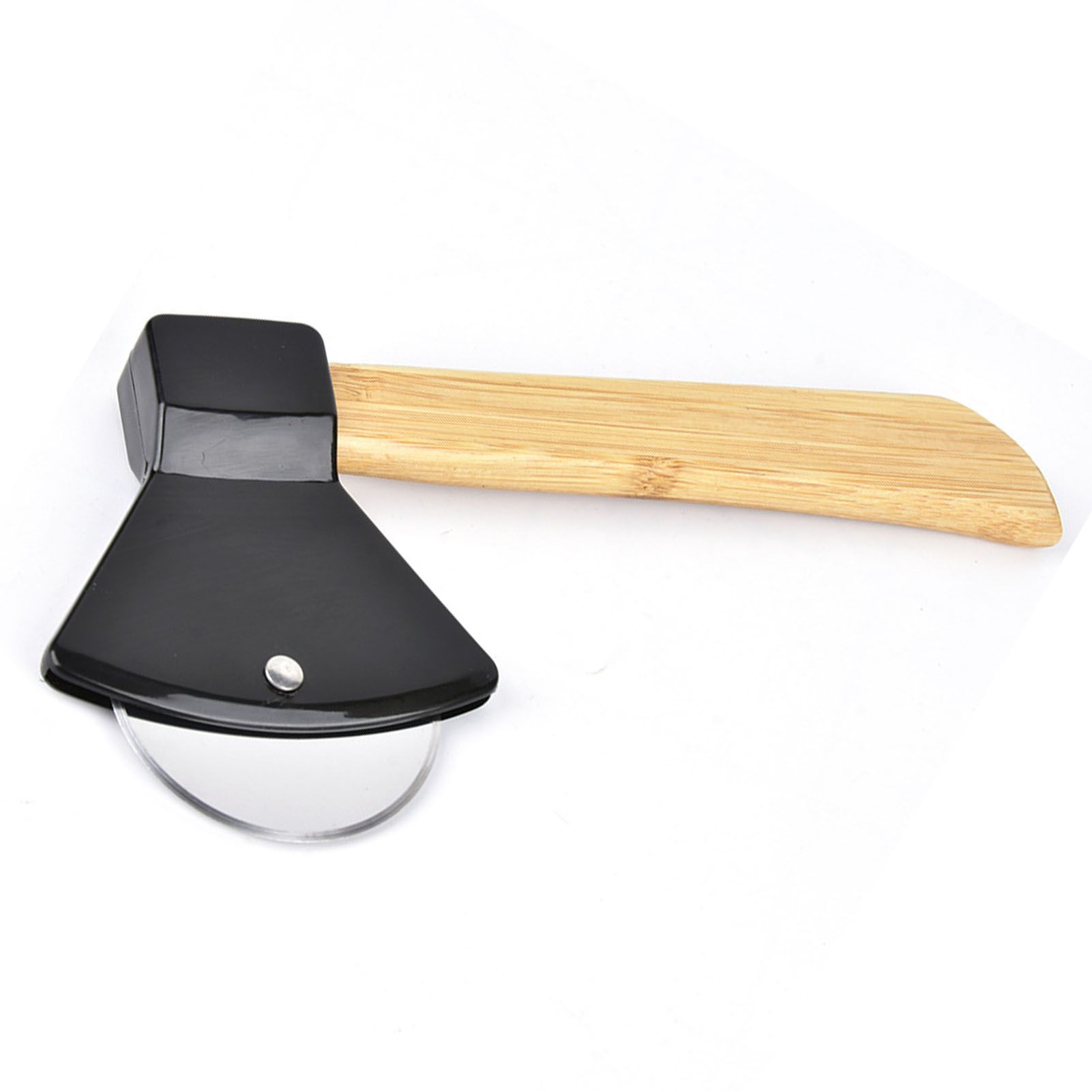 Pizza Knife 430 Steel PP Bamboo Handle Ergonomically Round Axe Pizza Cutter for Home Restaurants Black - Image 3