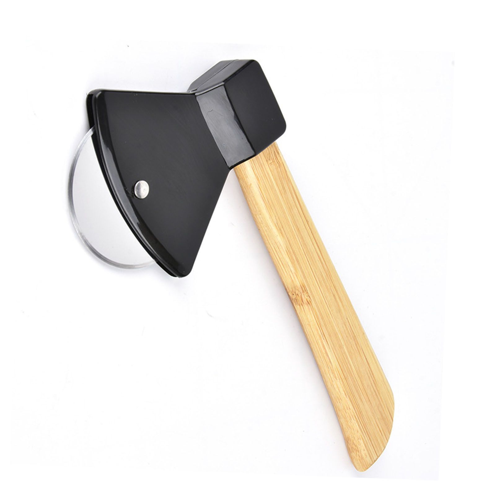 Pizza Knife 430 Steel PP Bamboo Handle Ergonomically Round Axe Pizza Cutter for Home Restaurants Black - Image 4